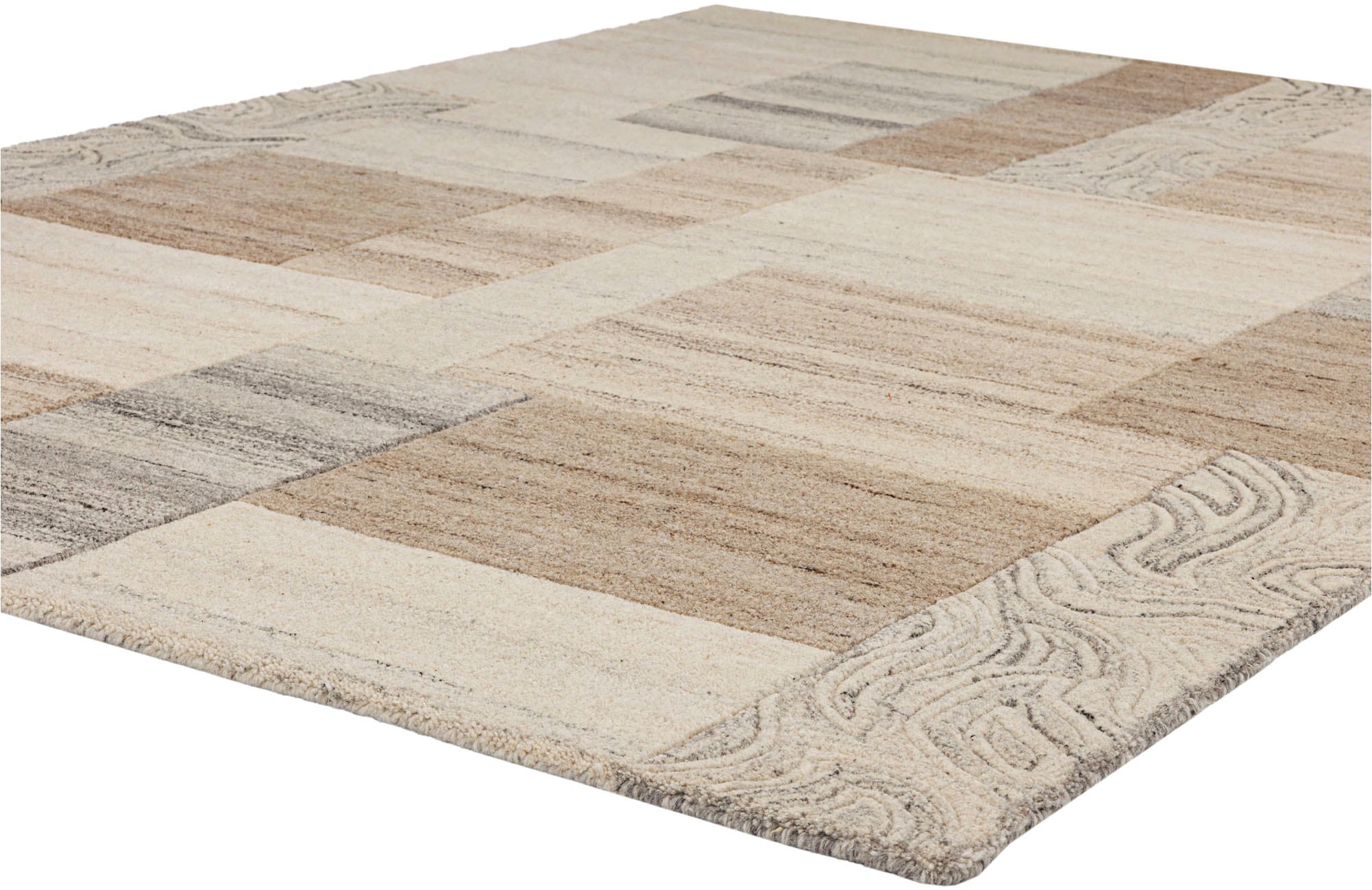 THEKO Tapis en laine »Lola, Wolle, handgearbeitet, Patchwork Design, handgetuftet« Rectangulaire 12 mm Höhe Wohnzimmer, Schlafzimmer, Esszimmer, auch als Läufer und rund