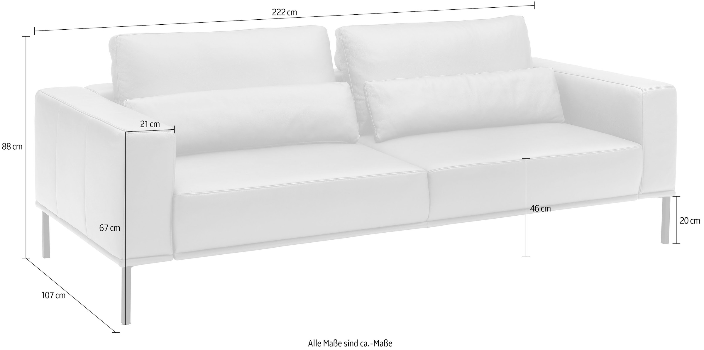 Musterring 3-places »JustB!PM100, 222 cm breit, aus hochwertigem Leder« au choix avec coussin lombaire et extension de siège motorisée, pied en métal noir