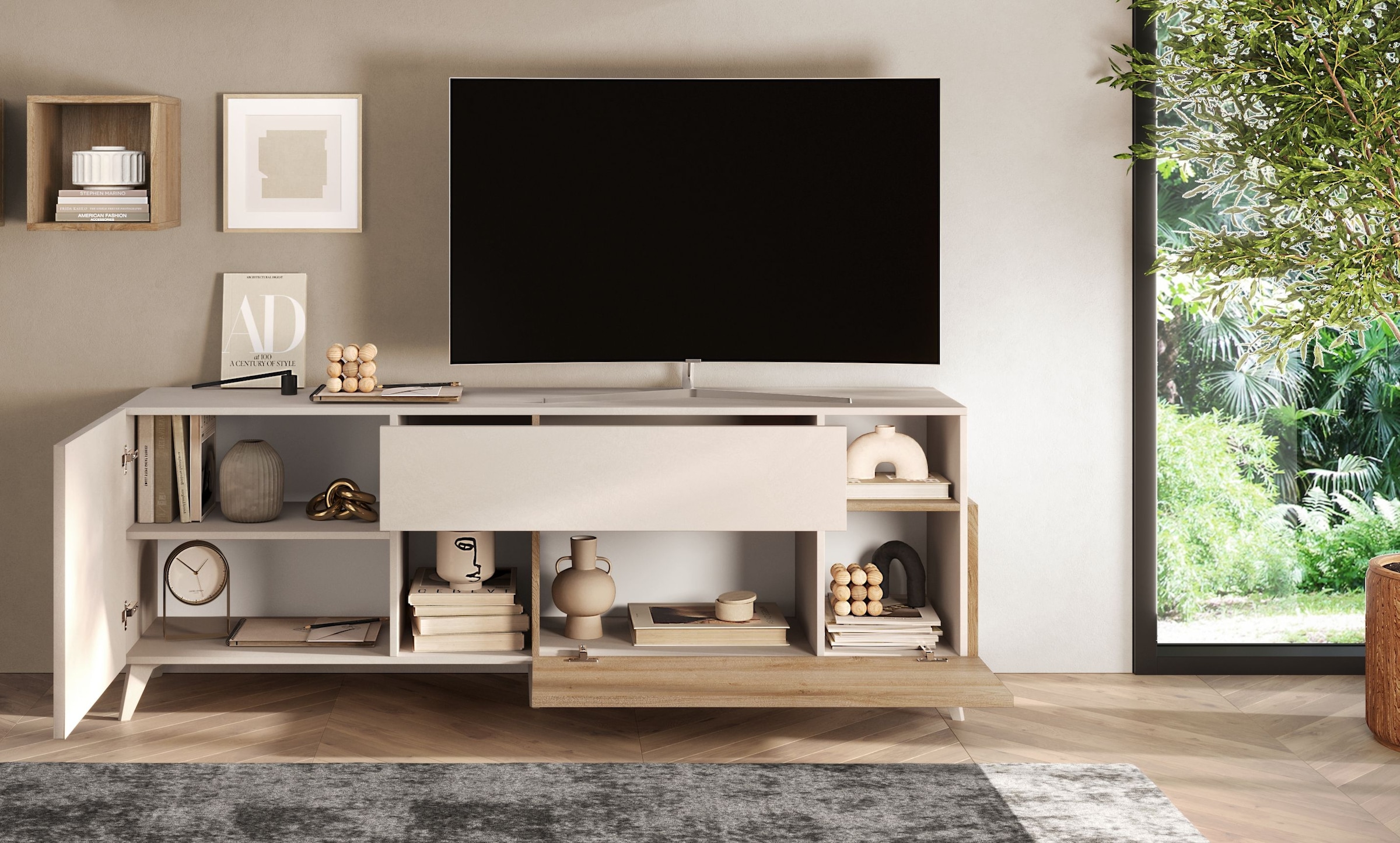 Home affaire Table basse »Monaco in Breite 181 cm, TV-Schrank mit Tür, Klappe und Schubkasten« Mediaboard – sanftes Schliessen, edles Design, Platz für alles