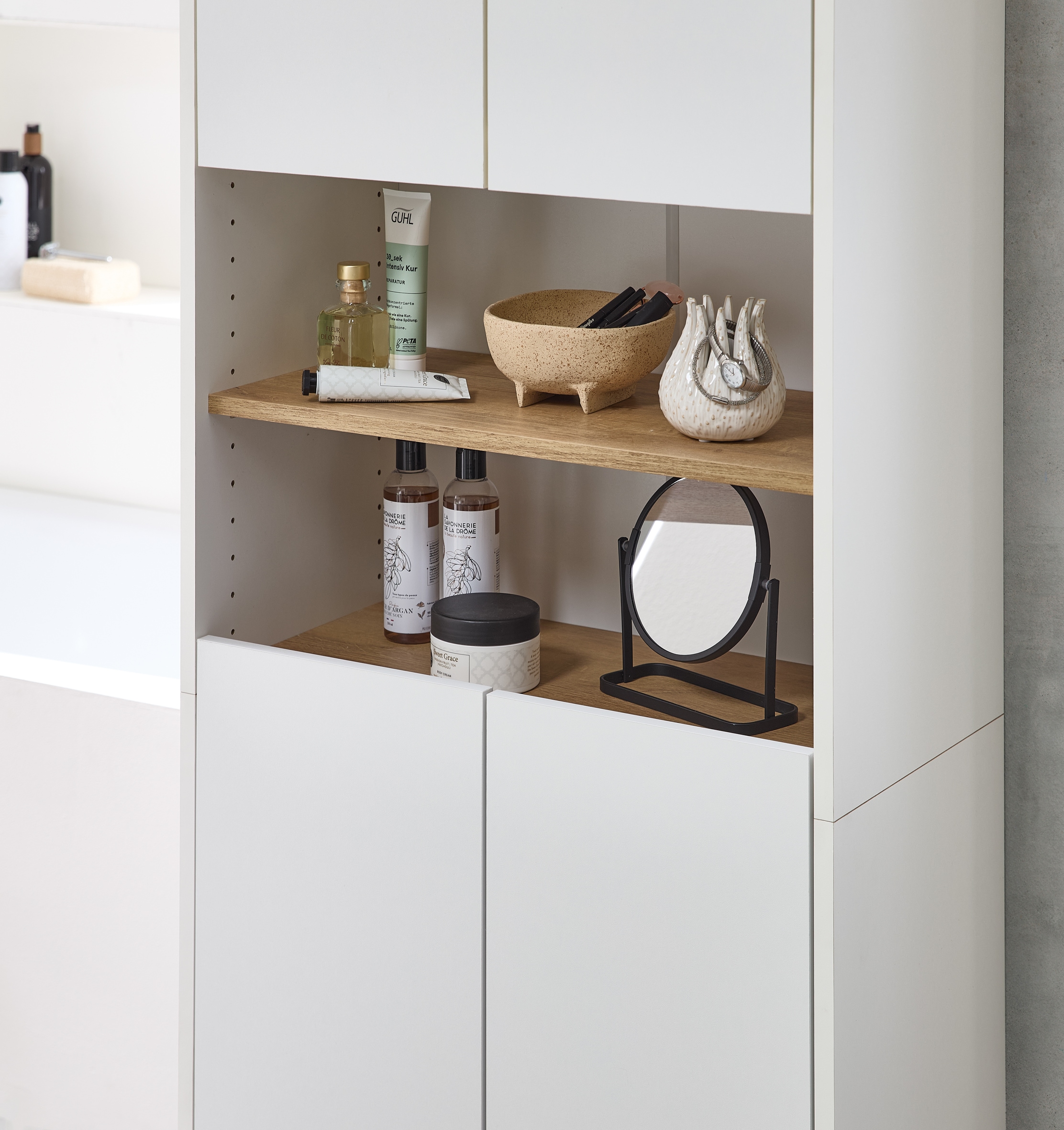 Saphir Armoire haute »Quickset 100, Badschrank 61,6 cm breit, 4 Türen« 2 étagères, 2 compartiments ouverts, armoire haute de salle de bain, joint d'accentuation