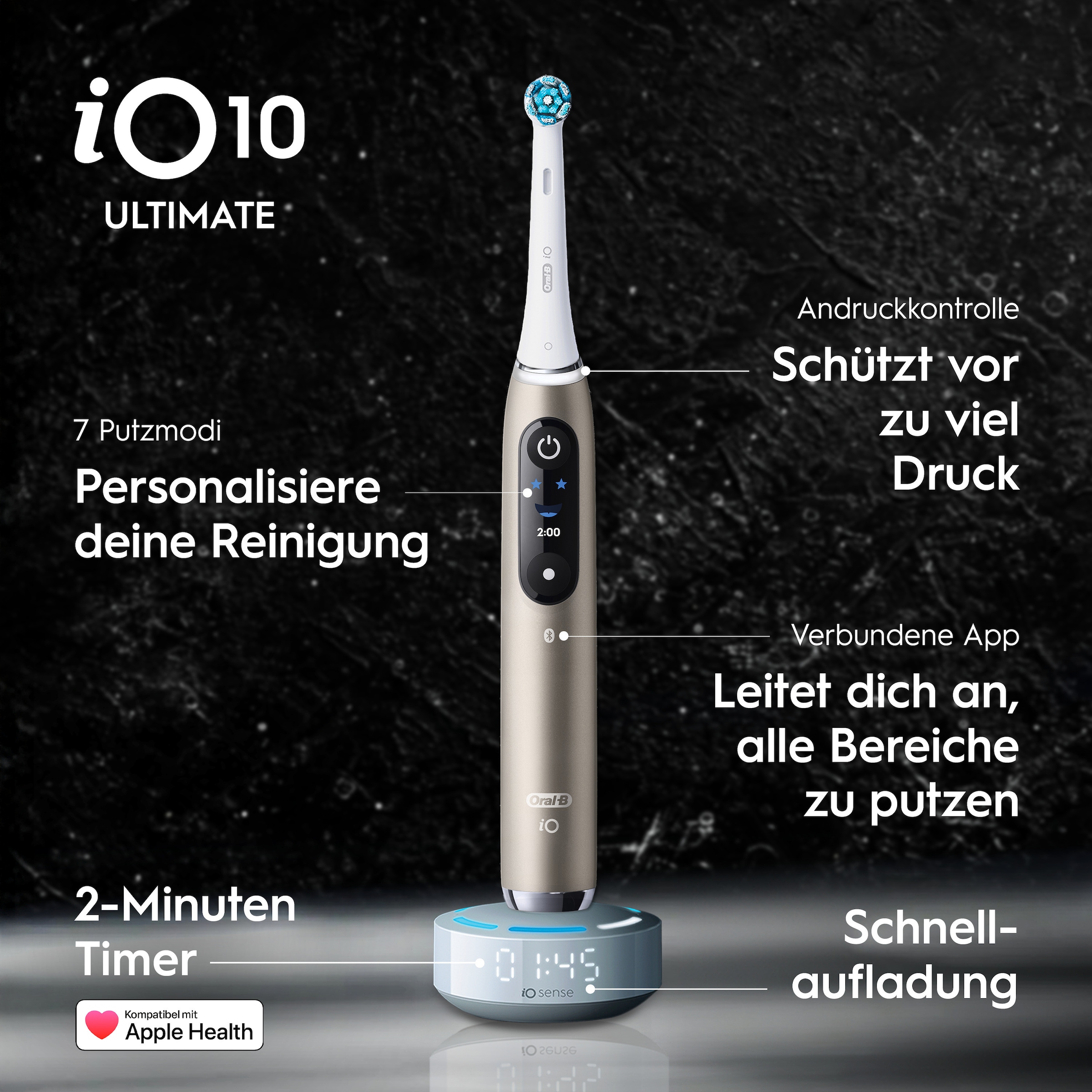 Oral-B Brosse à dents électrique »iO Series 10« 1 cuis Aufsteckbürsten incl. 1 brosse à fixer, station de charge rapide iO Sense, étui de voyage pour charge