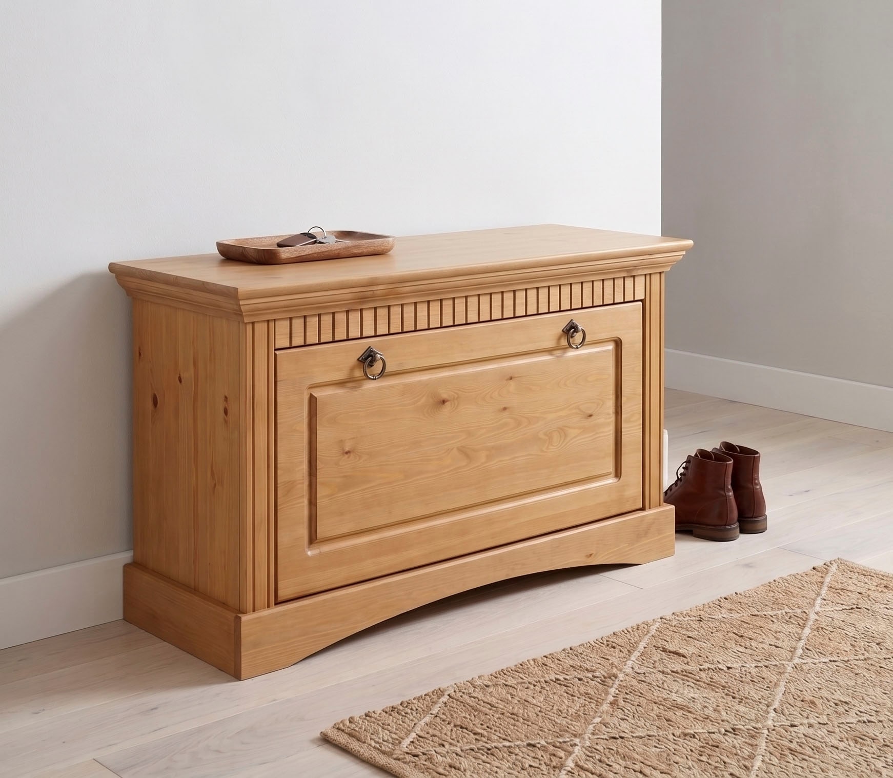 GOODproduct Coffre à chaussures »Rustic, Schuhbank, Dielenmöbel, Landhausstil« en pin massif, hauteur d'assise 49 cm, avec optique cassette