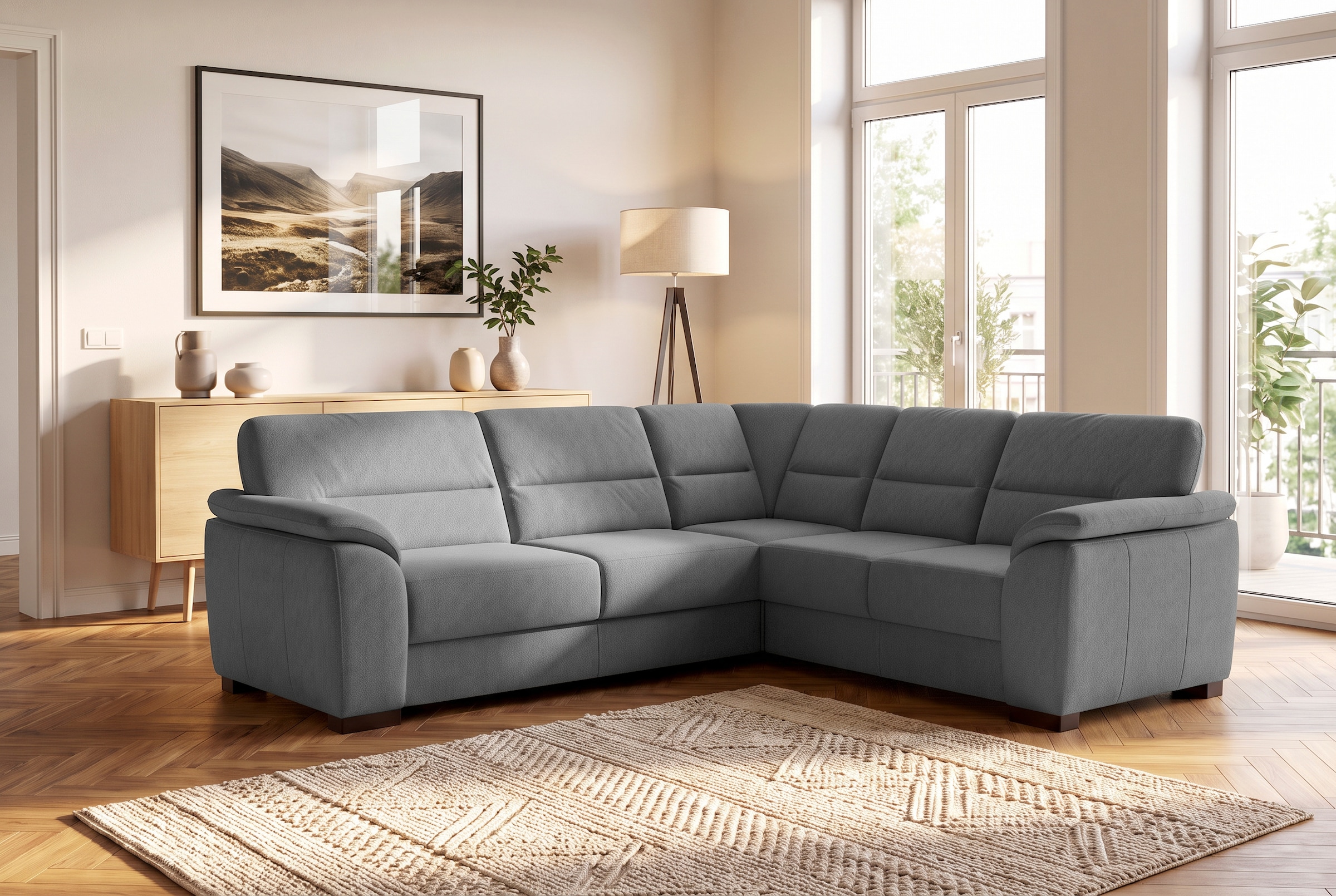 sit&more Ecksofa »Montego L-Form, B: 256 cm, grosse Stoffauswahl, Komfortsitzhöhe 46 cm« optional Schlaffunktion und Schubkasten mit Stauraum