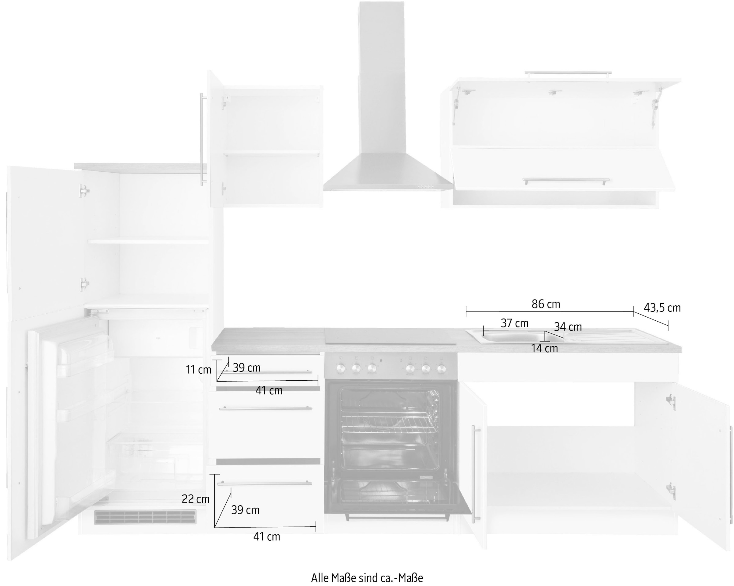 KOCHSTATION Kitchenette »KS-Samos« largeur 270 cm, avec appareils électroménagers en option, avec plan de travail