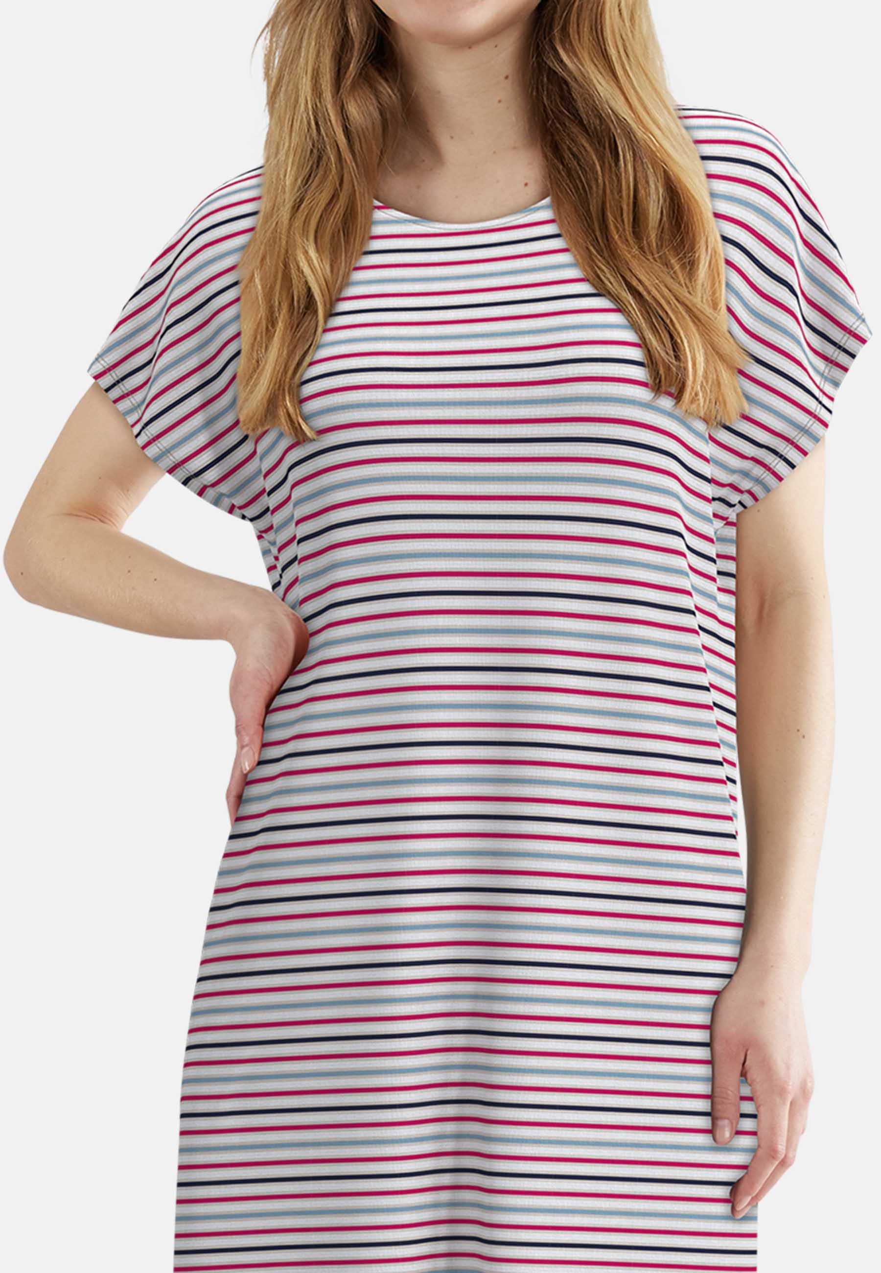 TOM TAILOR Chemise de nuit rayé, manches courtes, encolure ronde, respirant, mélange viscose