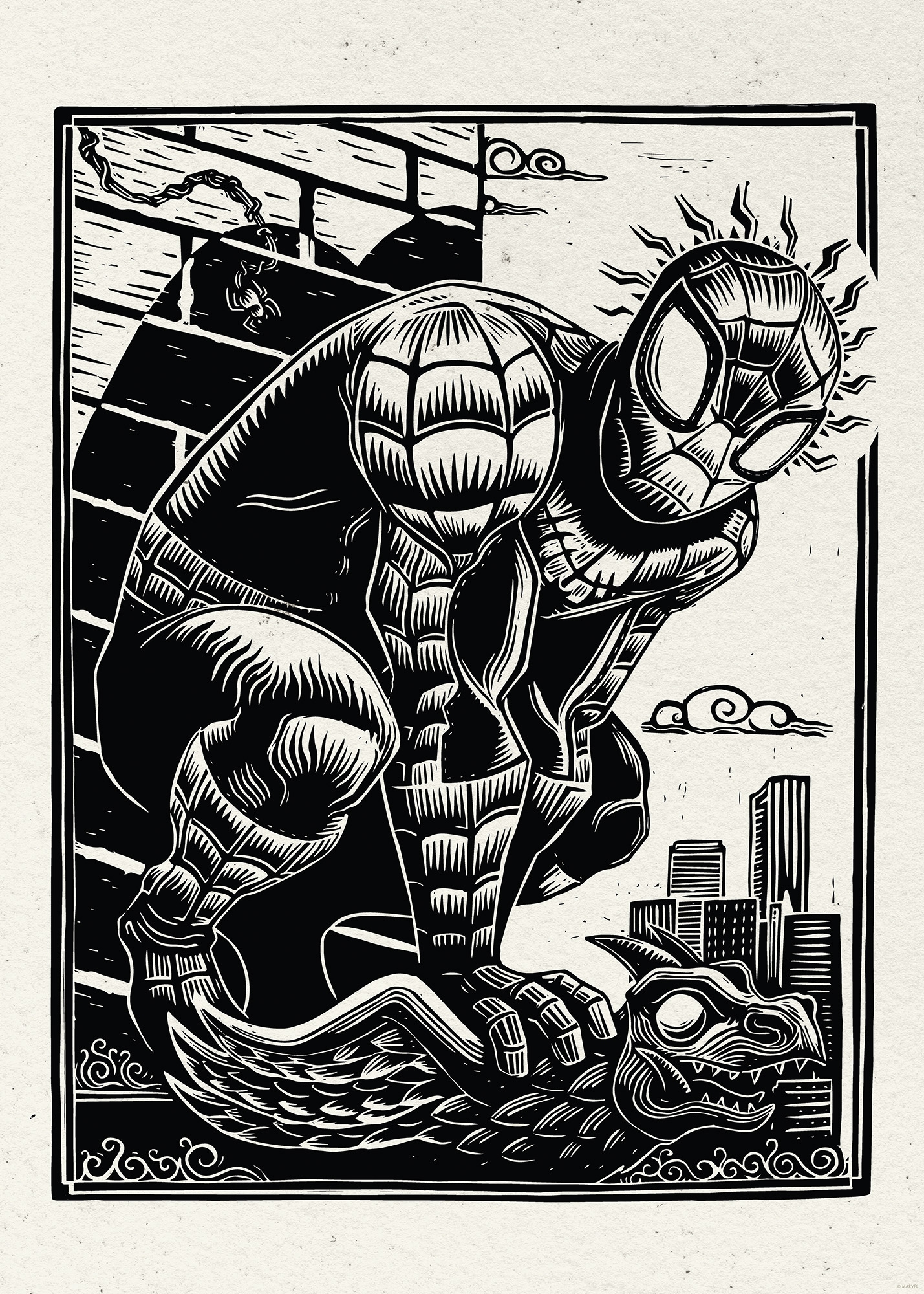 Komar Wandbild »Marvel Spider-Man Lino-Cut« Disney Set, 1 Stk. tlg. 50 x 70 cm (Breite x Höhe) - Kinderzimmer, Dekoration