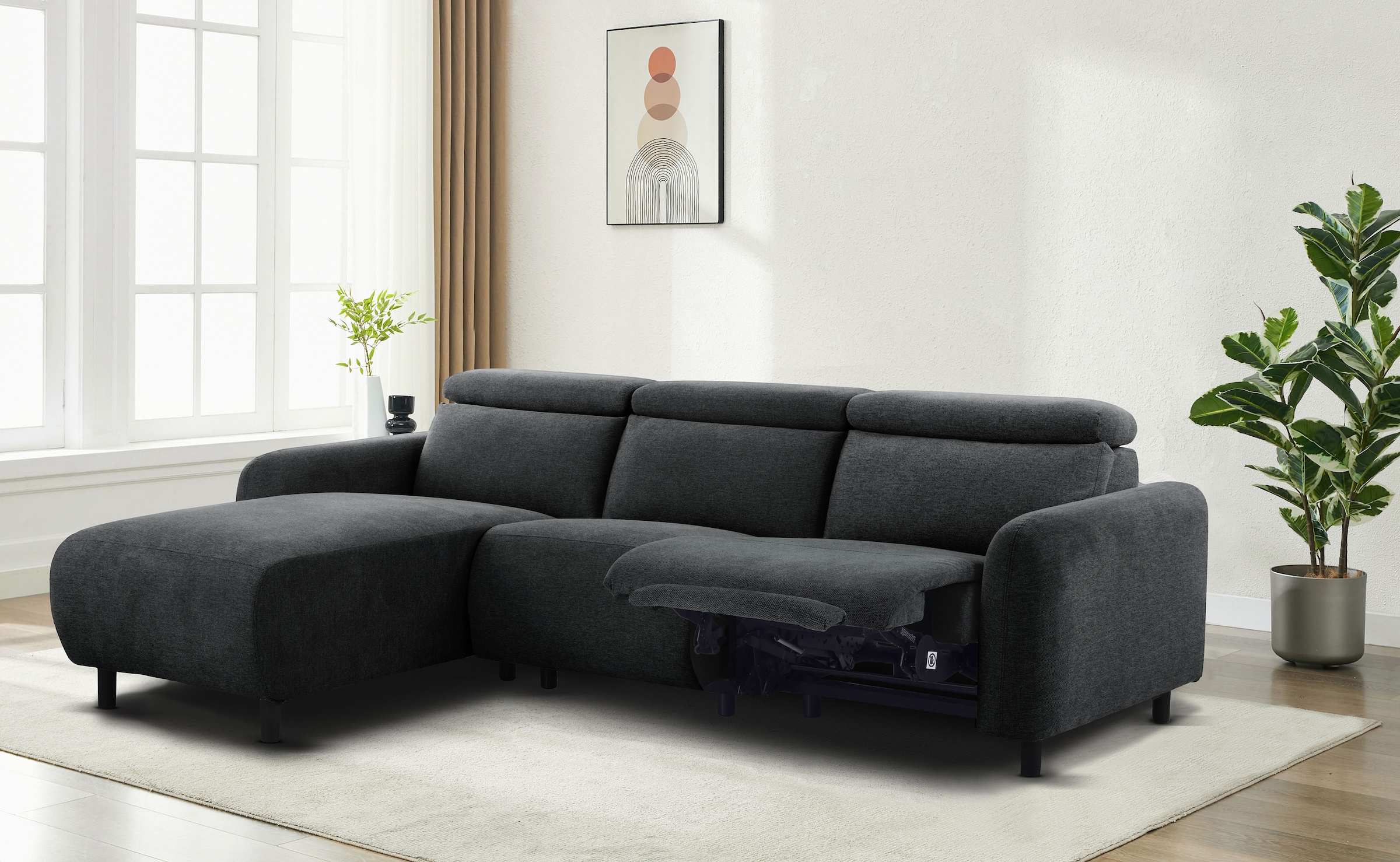 GOODproduct Ecksofa »SKAANE Struktur, L-Form, 274 cm, manuelle/elektrische Relaxfunktion,« rundes Design, Kopfteilverstellung, Federkernpolsterung