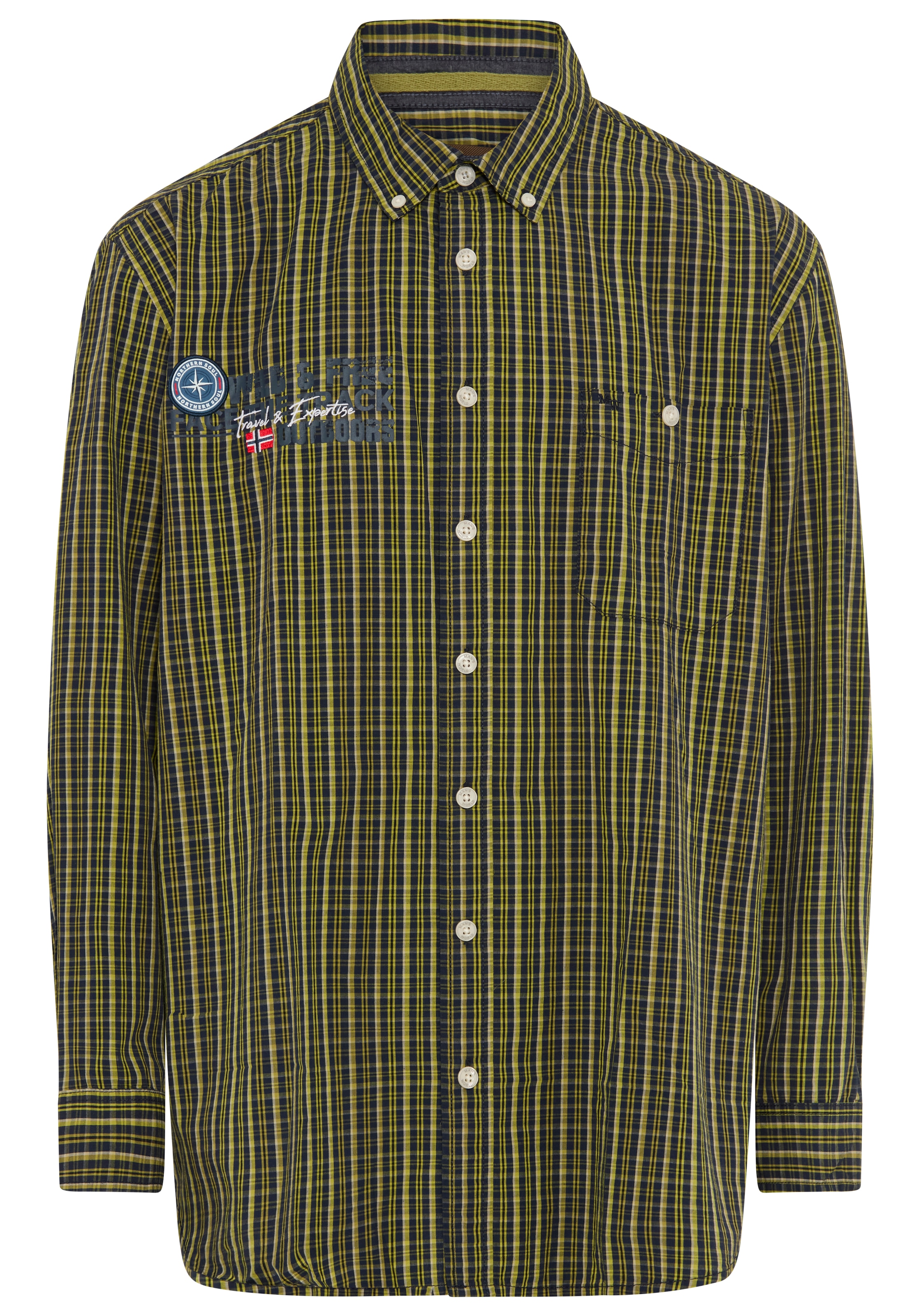 Man's World Plus Chemise à carreaux coupe régulière, longueur normale, en coton, manches longues