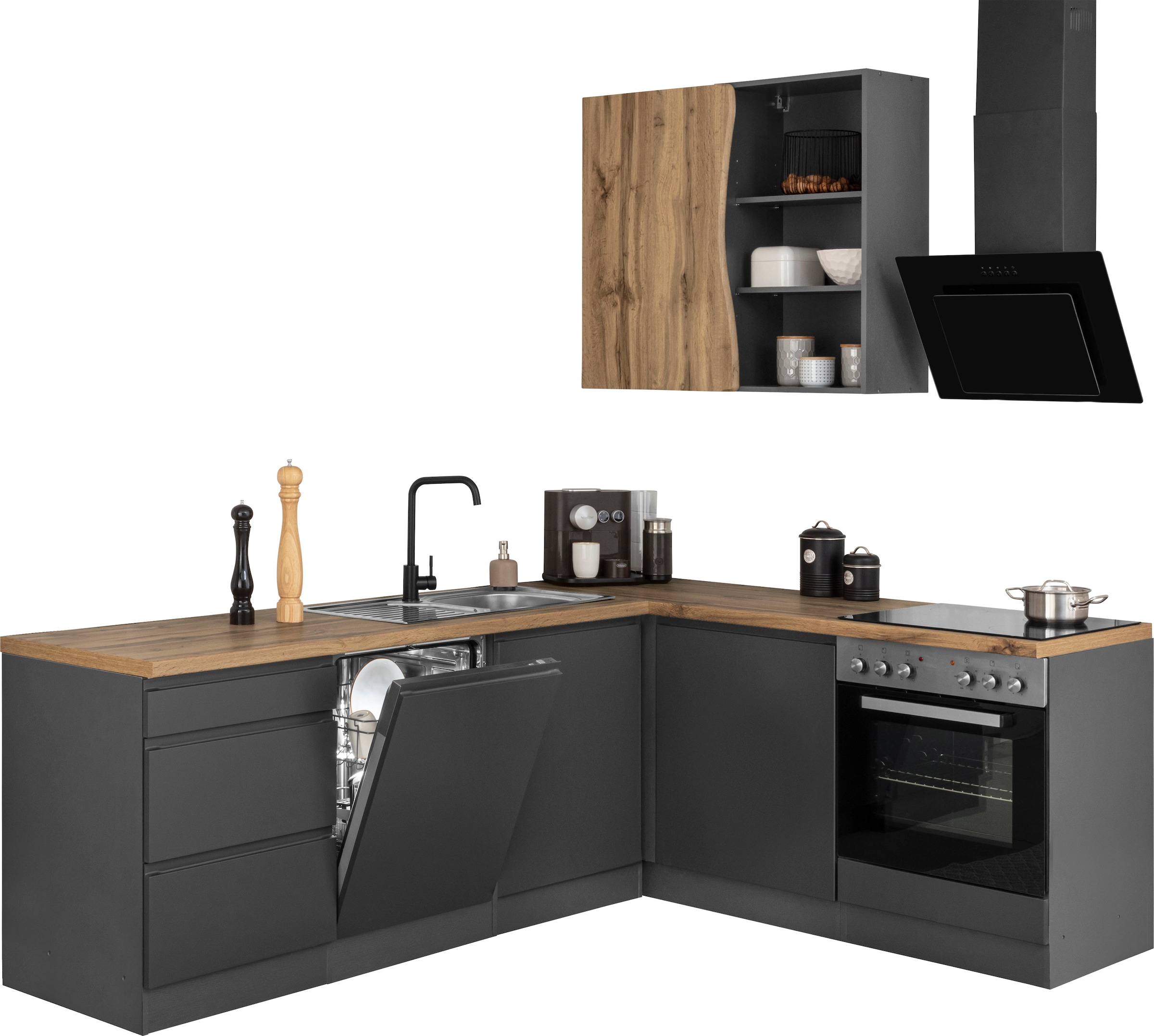 KOCHSTATION Winkelküche »KS-Bruneck« Stellbreite 240/180 cm breit, wahlweise mit oder ohne E-Geräte, MDF