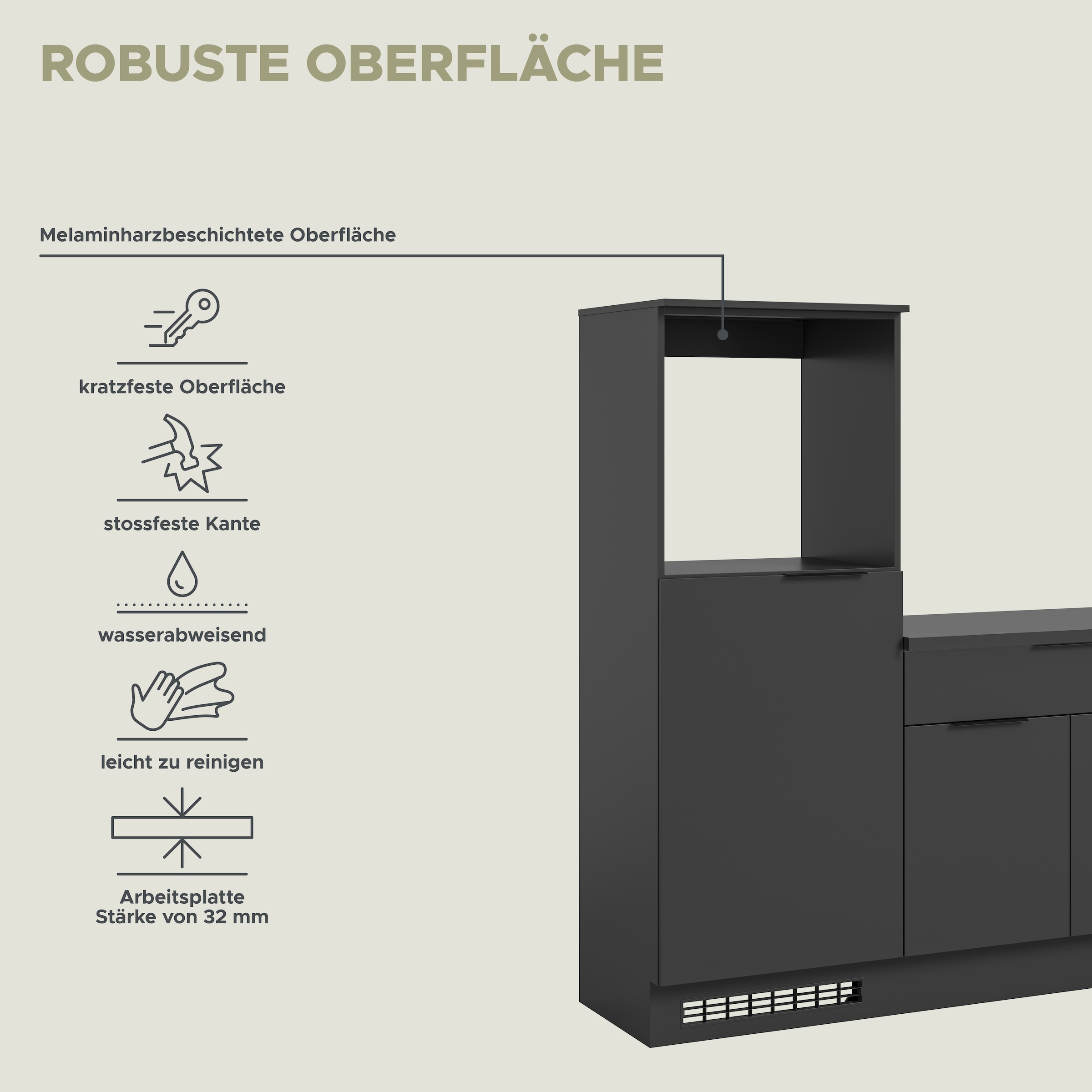 KOCHSTATION Kitchenette »KS-Lulea« Largeur 260 cm, sans appareils électriques, avec plan de travail épais de 3 cm