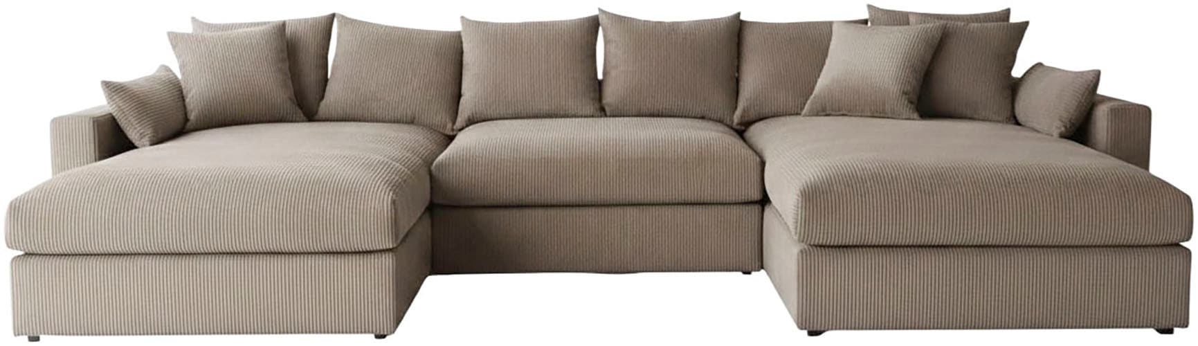 GOODproduct Paysage de salon »Cosy Lounge U-Form, Breite 385 cm« méga canapé recouvert de velours côtelé, avec ressorts et 5 coussins décoratifs