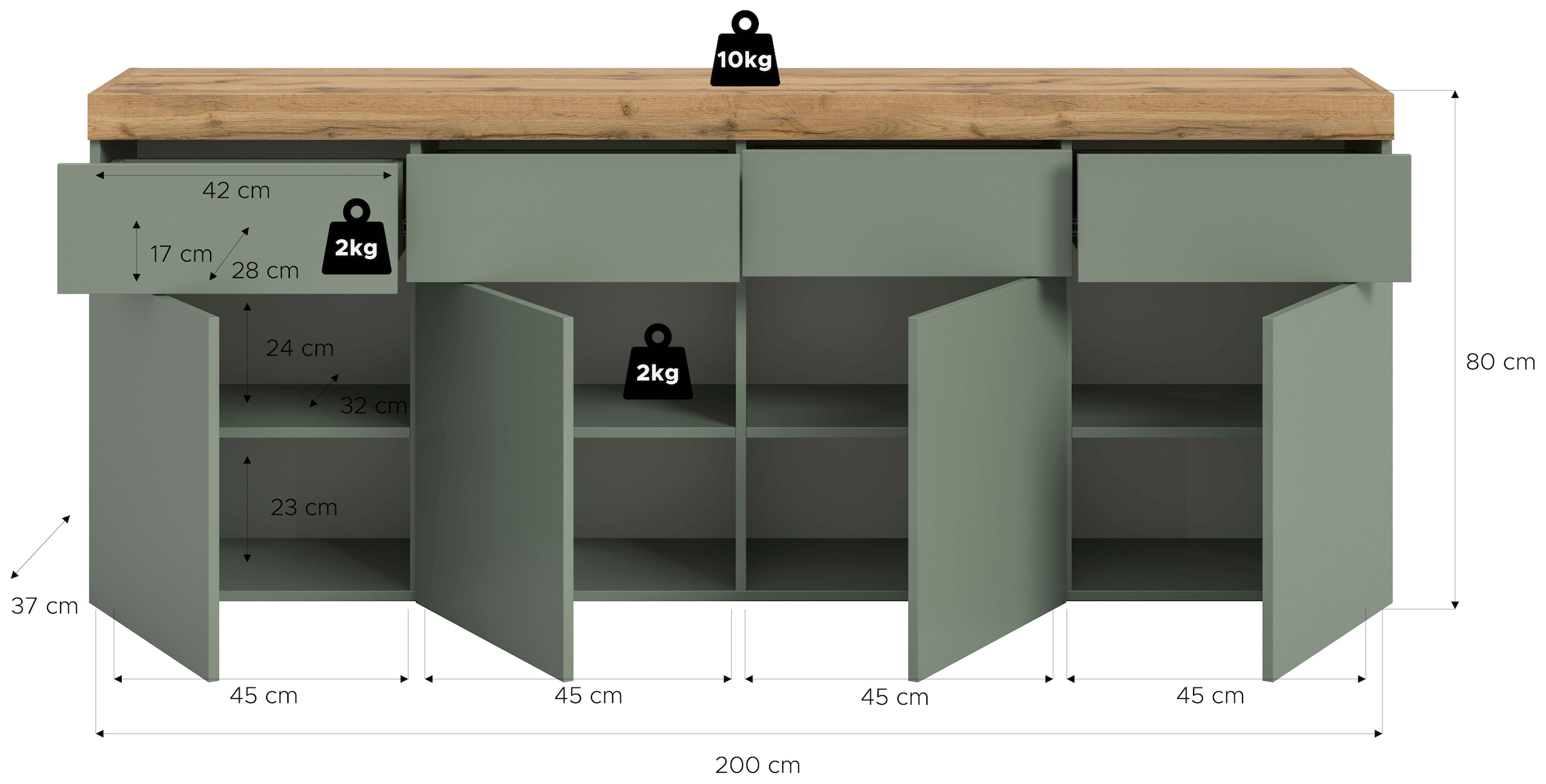 GOODproduct Sideboard »MAMBO, TOPSELLER!, Breite 200cm, 4 Türen, 4 Schubkästen, push-2-open« 2 farbige Ausführung, in verschiedenen Farben erhältlich, 1 Stk. tlg. Kommode, Anrichte, Wohnzimmer, Schlafzimmer