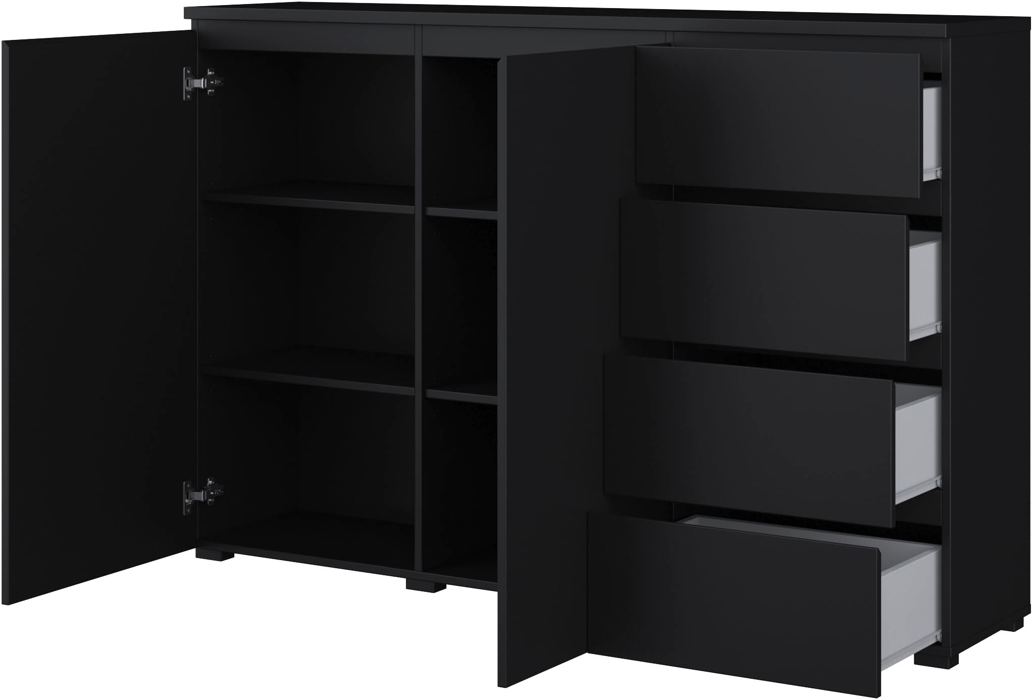 GOODproduct Highboard »Modo, Breite 150 cm, moderne grifflose Kommode 2Türen/4 SK« Schubladenkommode mit viel Stauraum, Einlegeböden verstellbar