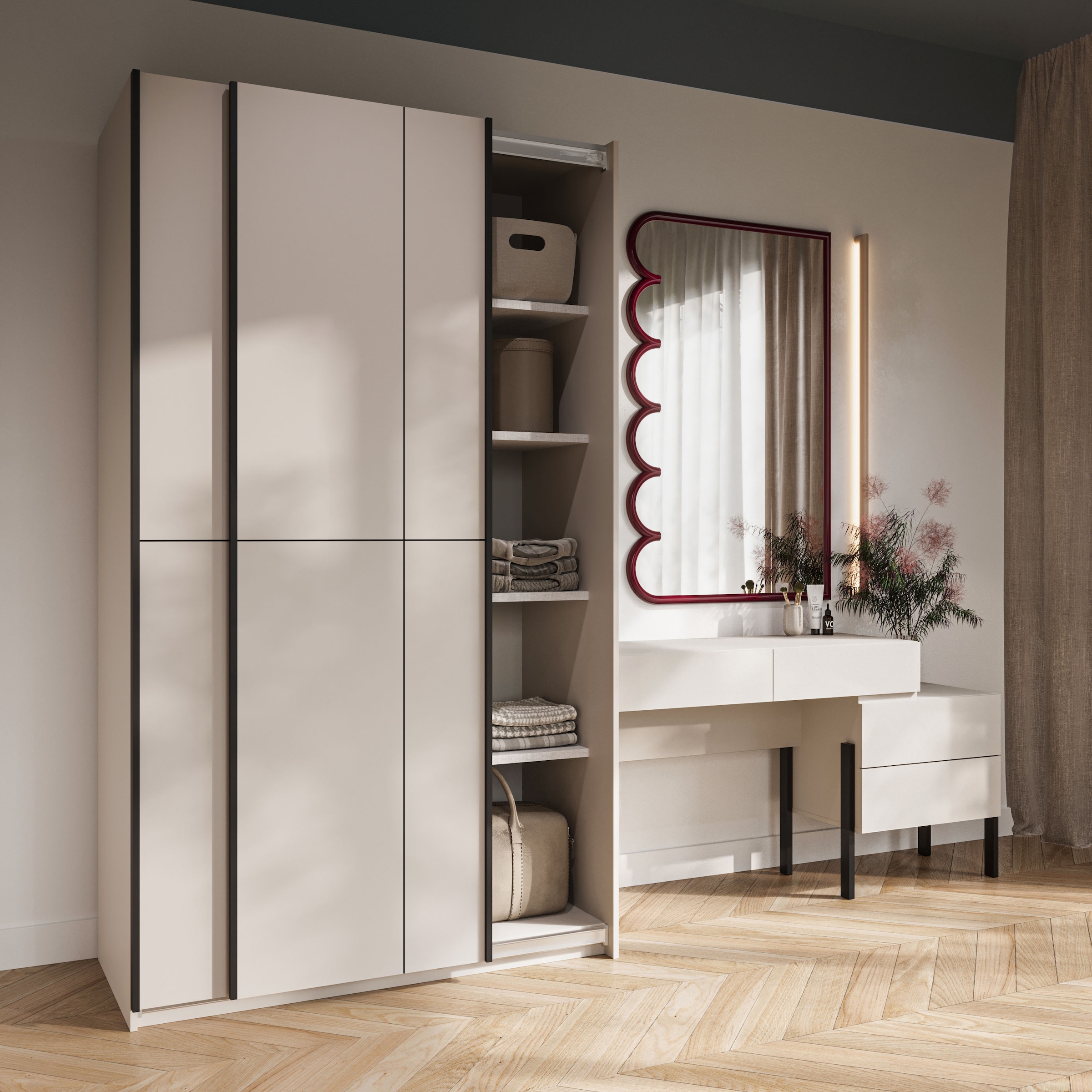 Home affaire Armoire à portes coulissantes »Cube Garderobenschrank incl.kompletter Innenausstattung« Moderner Kleiderschrank, Schiebetürenschrank, Garderobe