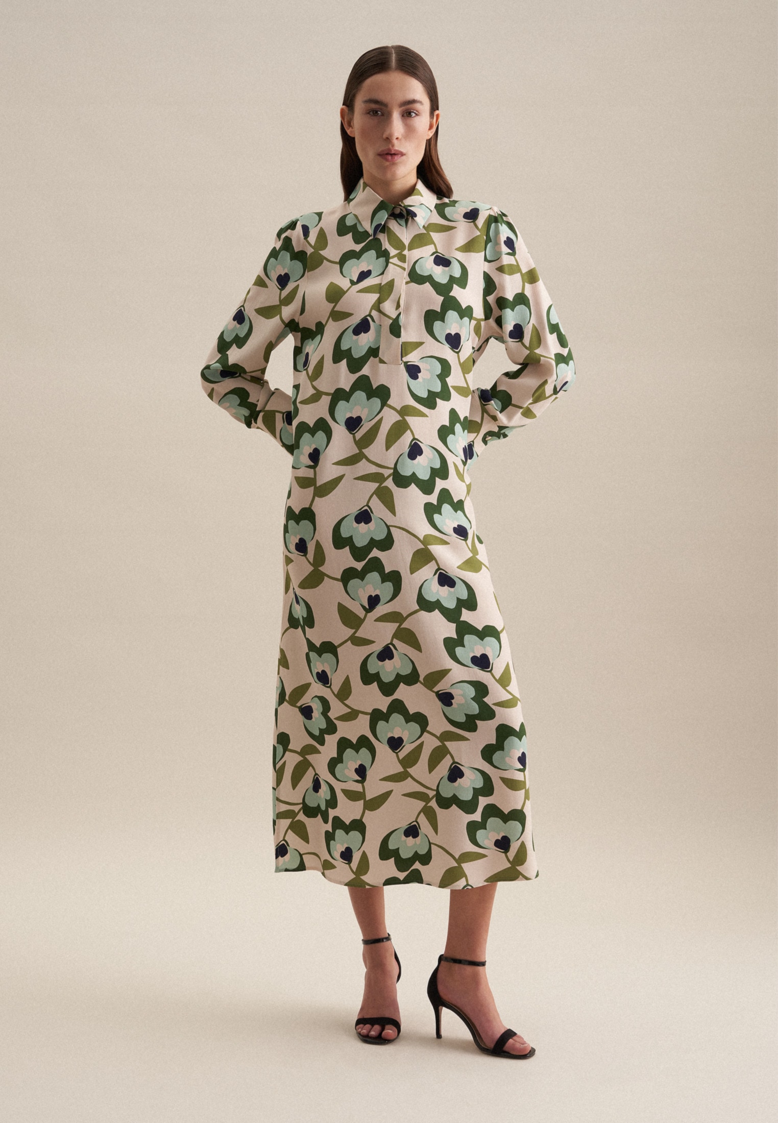 seidensticker Sommerkleid »Schwarze Rose« Langarm Kragen Druck