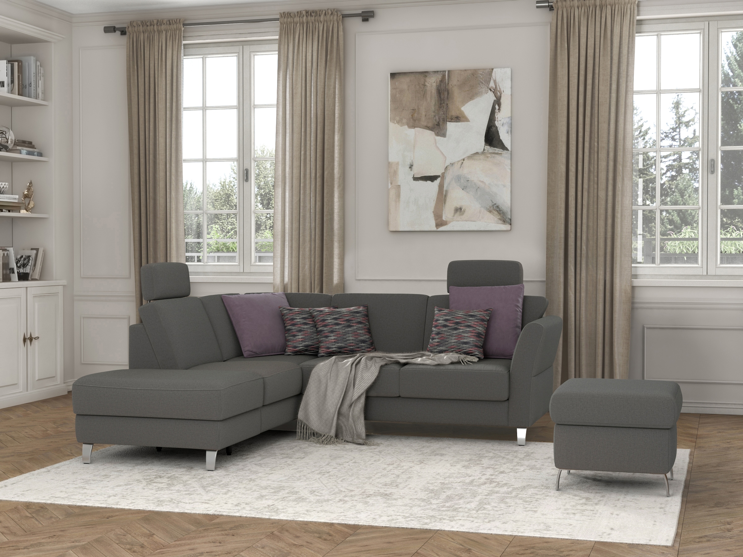 sit&more Ecksofa »Visby L-Form« Wahlweise mit Bettfunktion und Stauraum, frei im Raum stellbar