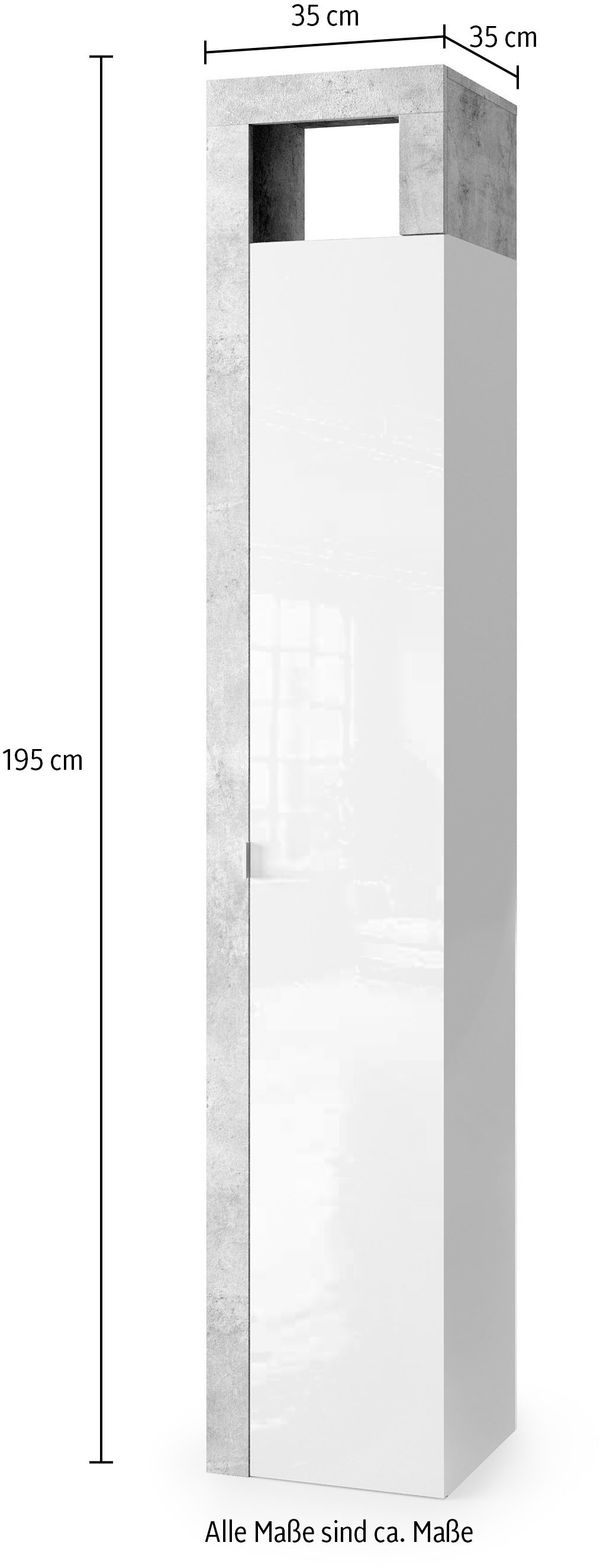 welltime Armoire haute »Hamburg Höhe 195 cm, Breite 35 cm, Badezimmerschrank mit 1 Tür,« dekorativer Rahmen, offenes Fach, Metallgriff, 5 Einlegeböden