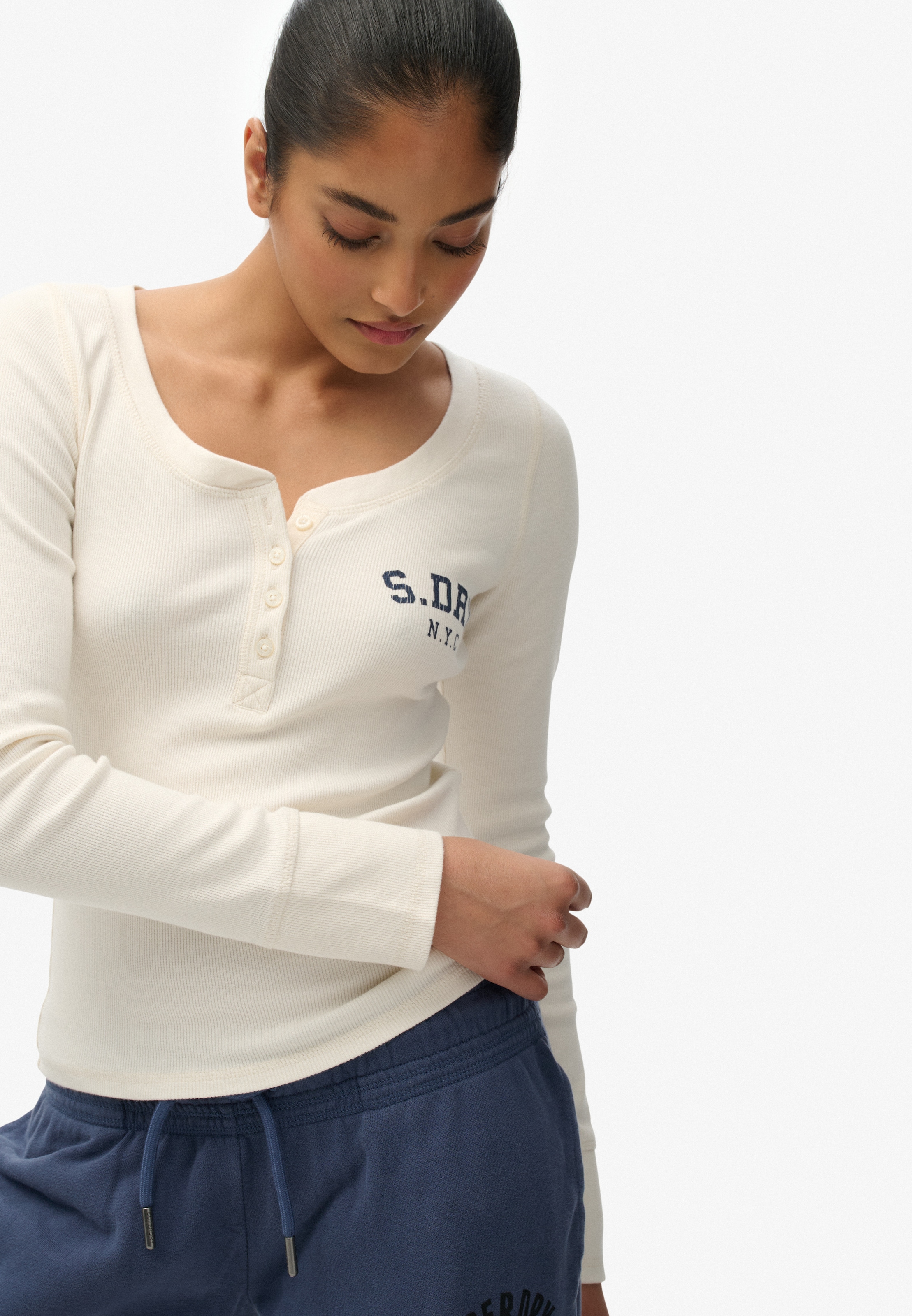 Superdry T-shirt à manches longues »ATHLETIC BUTTON DOWN LS TOP« im Henley-Stil