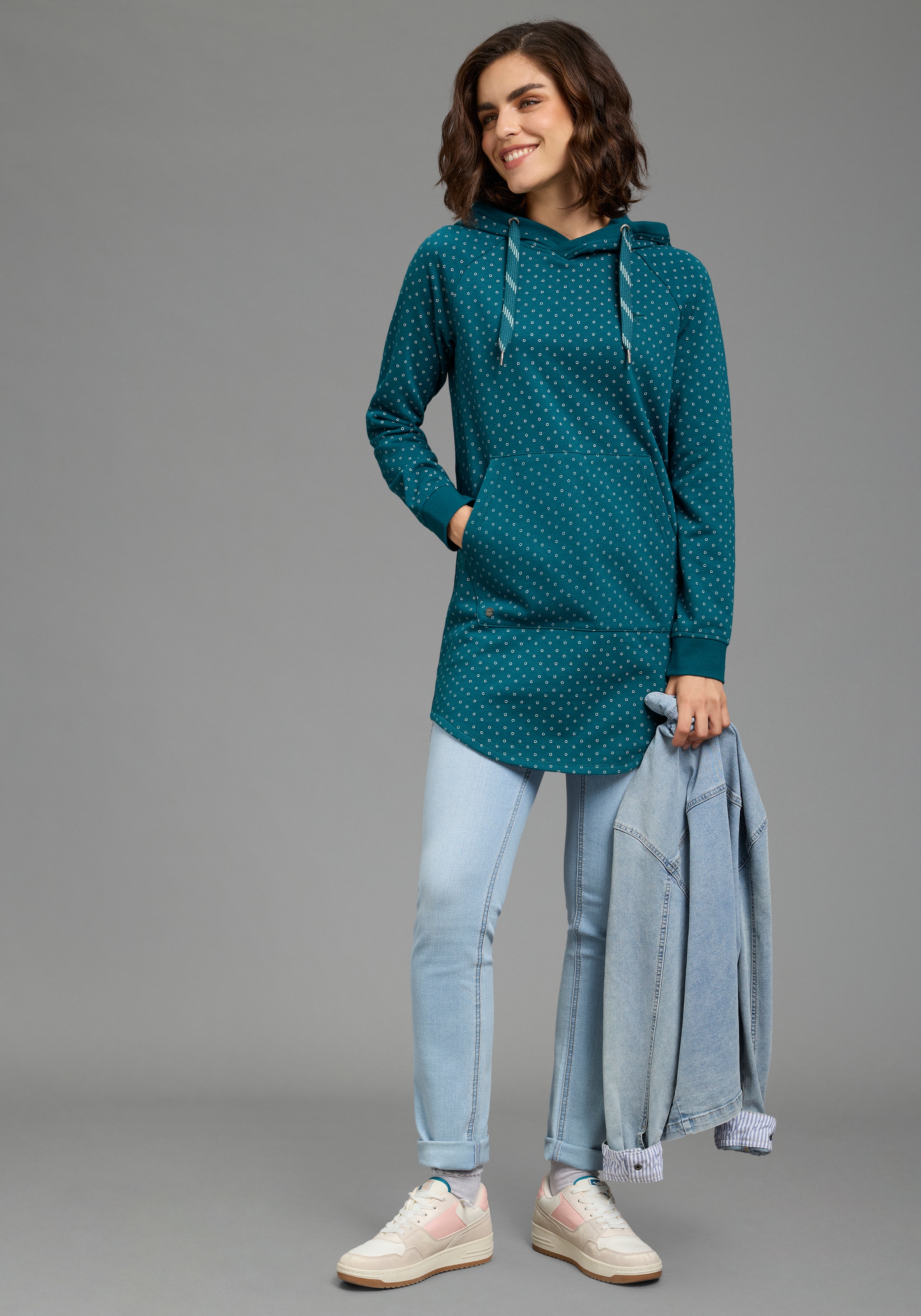 KangaROOS Sweat-shirt long , avec capuche et cordons, coupe ajustée
