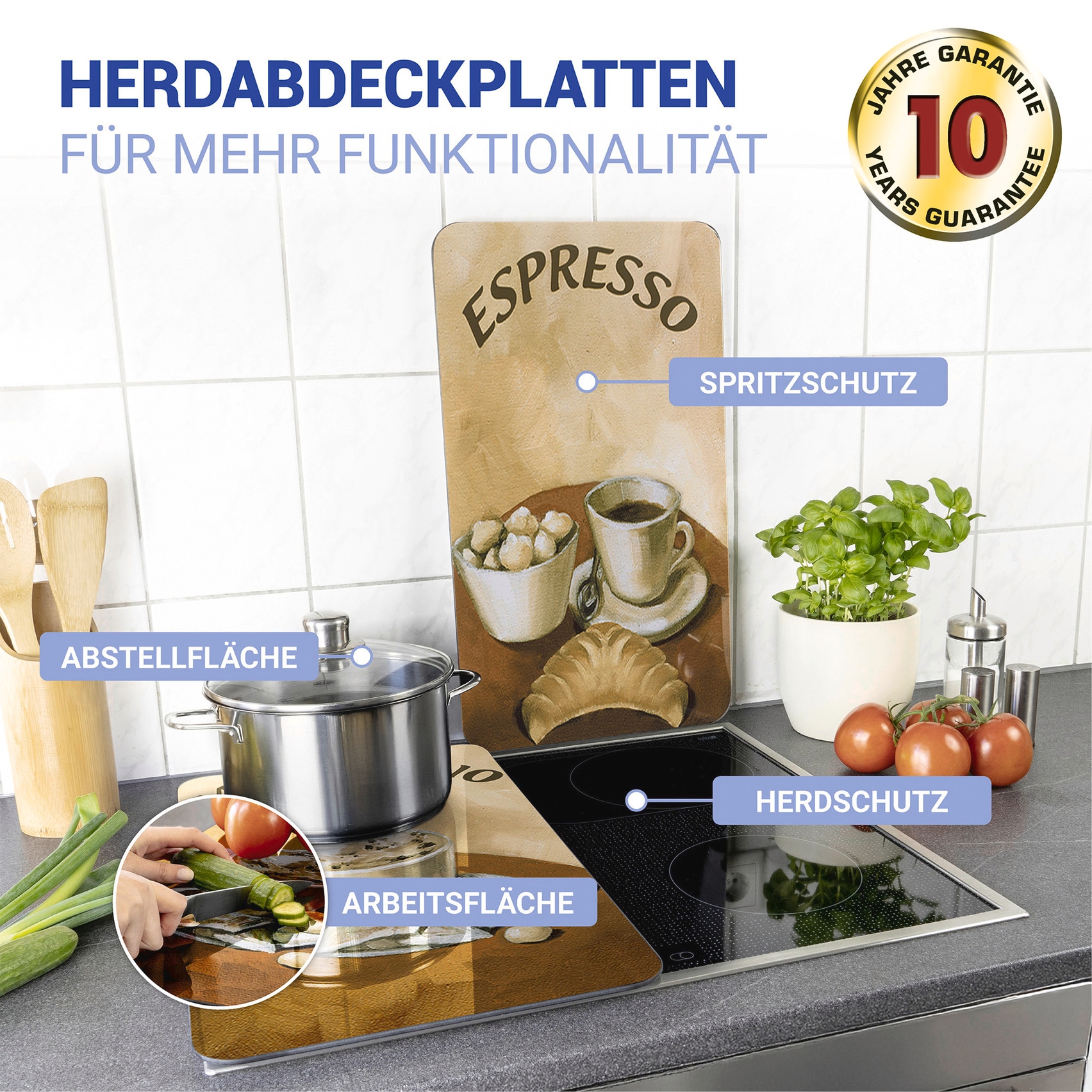 WENKO Herd-Abdeckplatte »Universal Modell Kaffee« Herdabdeckung für alle Herdarten, kratzfest, mit rutschfesten Füssen