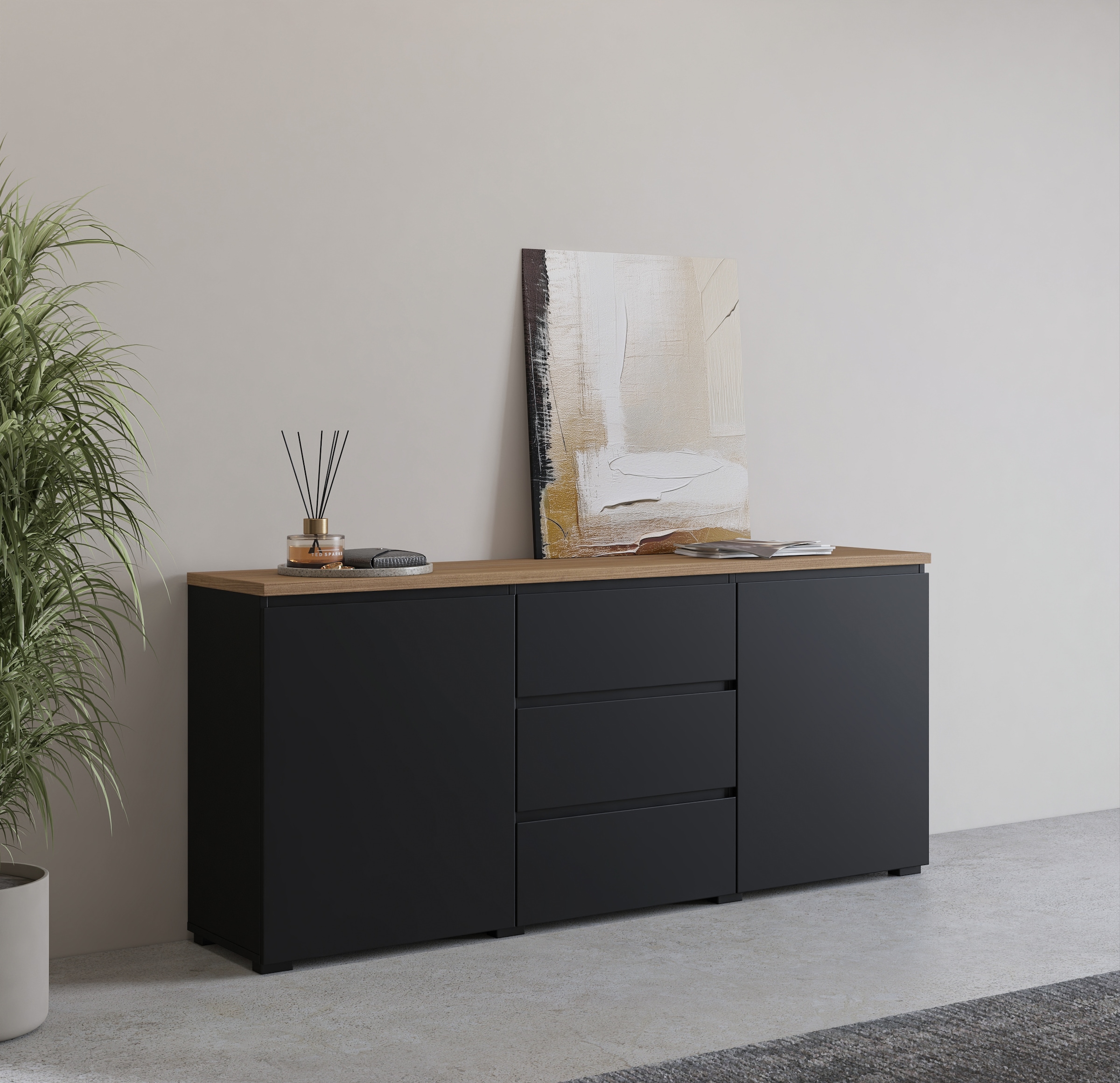 GOODproduct Sideboard »Modo, Breite 150 cm, moderne grifflose Kommode 2Türen/3 SK« Schubladenkommode mit viel Stauraum, Einlegeböden verstellbar