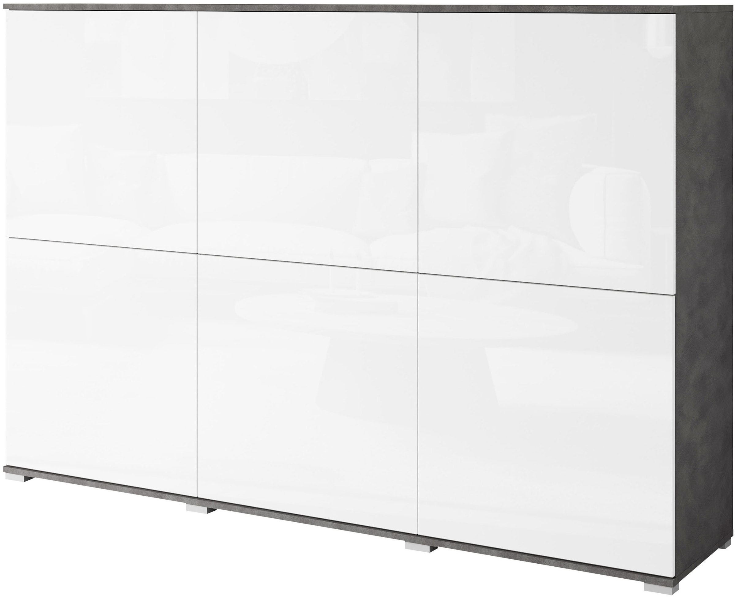 GOODproduct Buffet haut »Kenia, moderne grifflose Hochkommode mit 6 Türen, Breite 180 cm« 1 cuis tlg. façades push-to-open, étagères réglables en hauteur