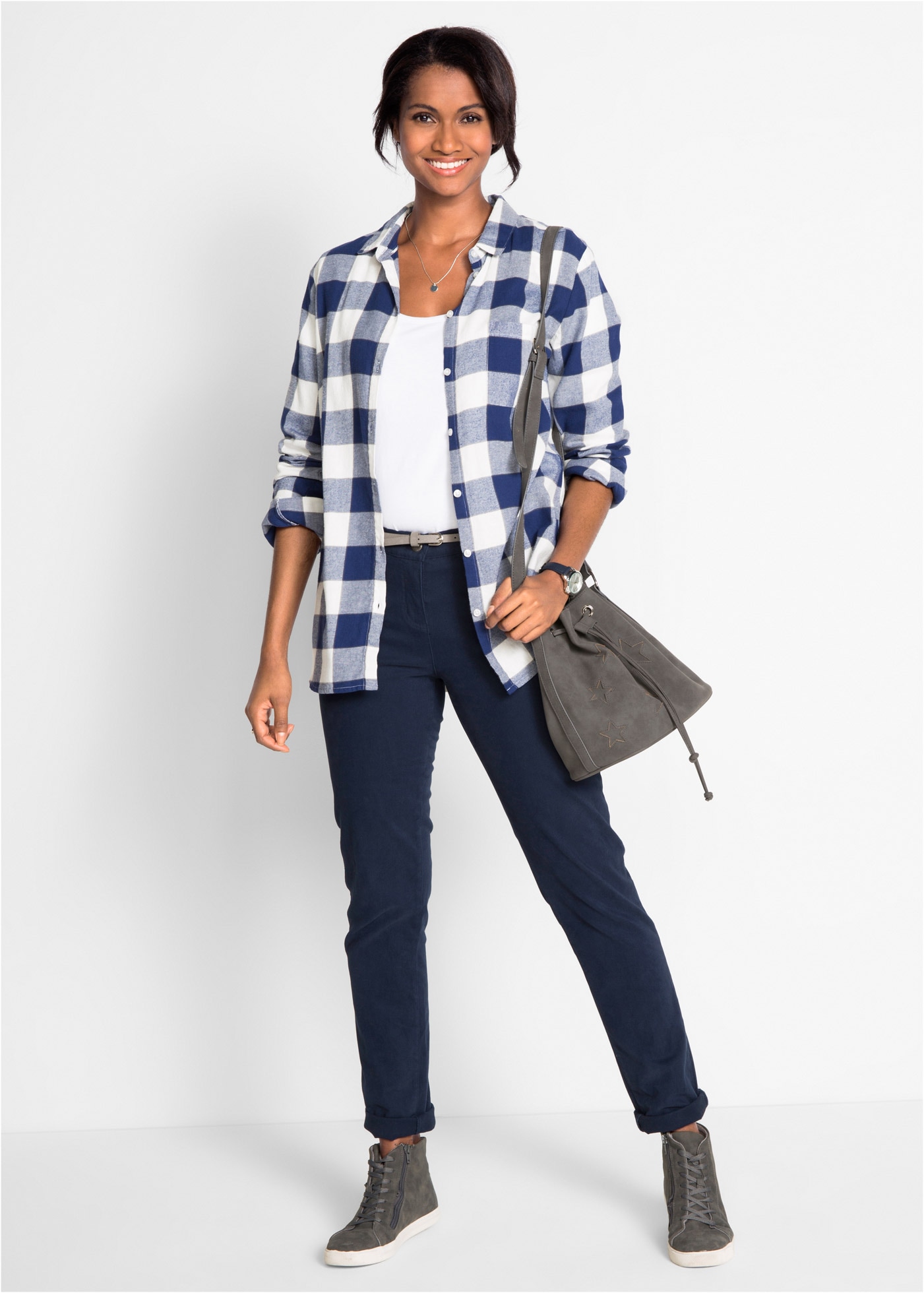 bonprix Chemise en flanelle »Flanellhemd« mit Karo Muster, Hemblusenkragen und Knopfleiste