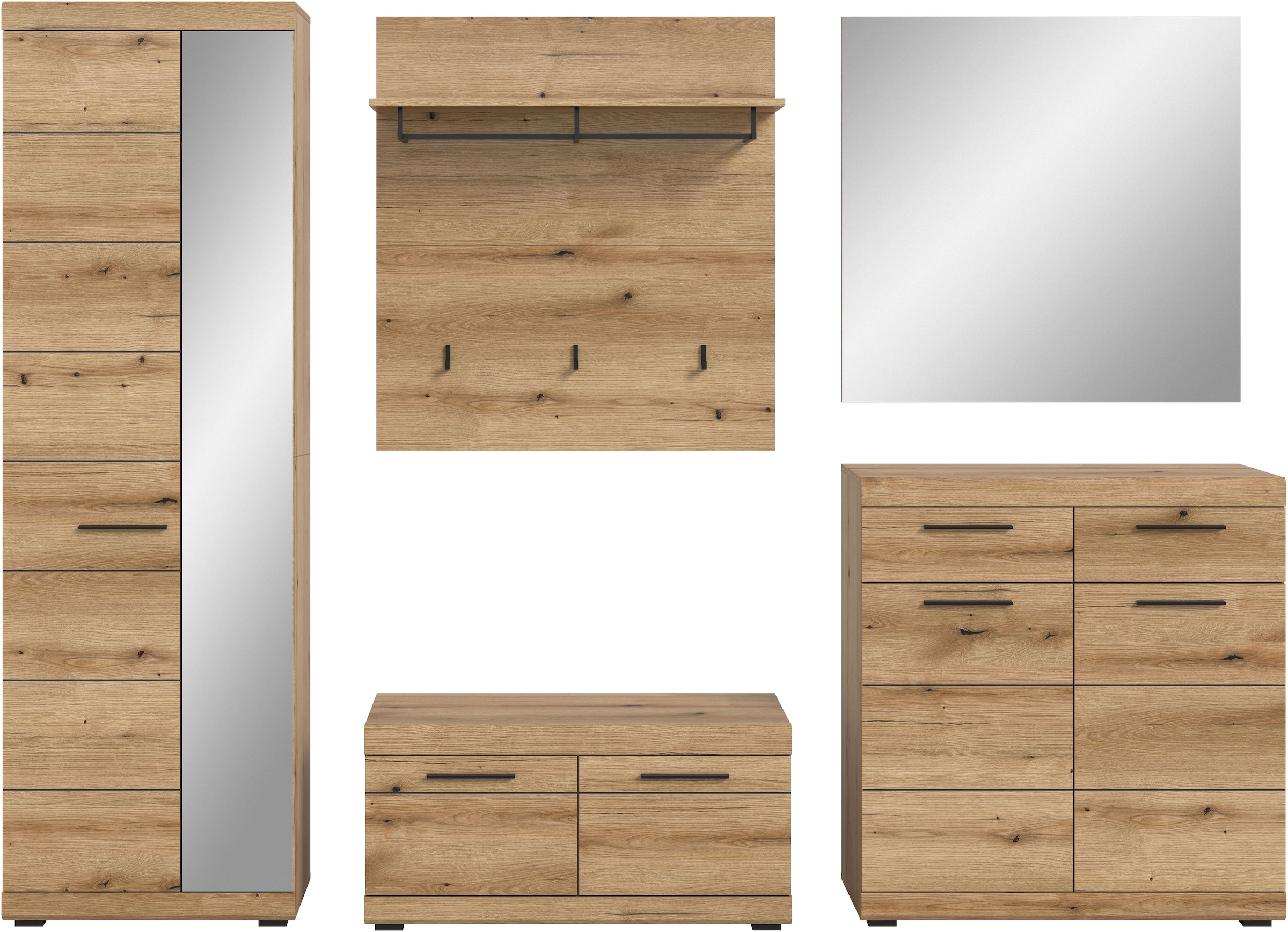 INOSIGN Ensemble de vestiaires »SIENA, Breite 272 cm, 5-teiliges Set, individuell stellbar« Komplett-Set, best.aus: Garderobenschrank, Sitzbank, Paneel, Schuhschrank & Spiegel, 5 cuis tlg.