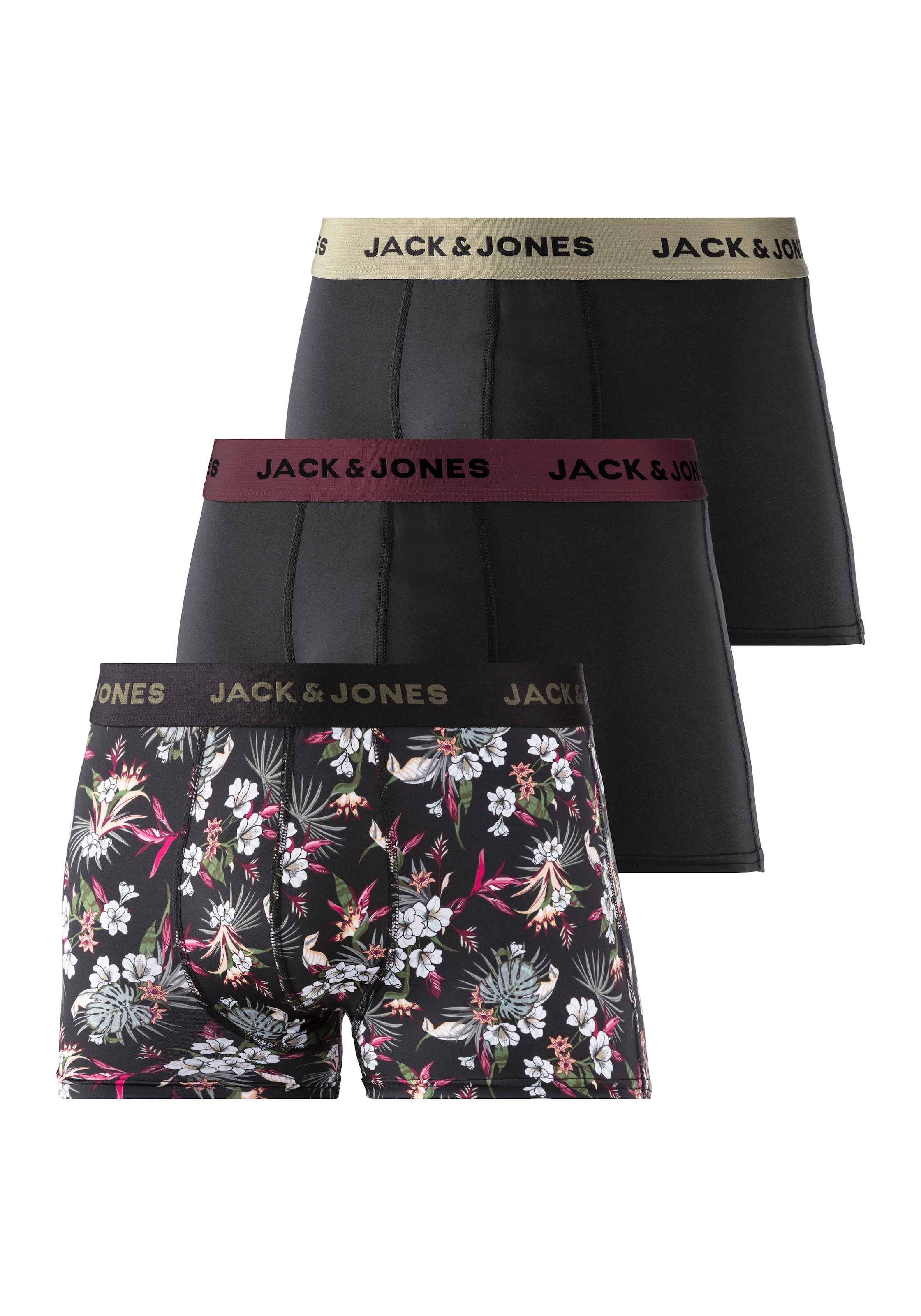 Jack & Jones Funktionsboxer »JACFLOWER aus Microfaserqualität und schnelltrocknendem Material« Packung, 3 Stk. unifarben mit Farbeinsatz, modisch, eng anliegend, Microfaser