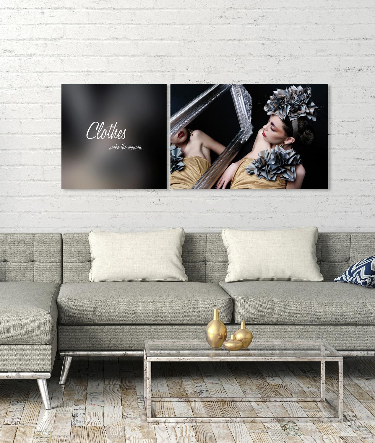 queence Leinwandbild »Clothes« Foto | Historische Persönlichkeiten | Kunst | Menschen | Modern | Schriftzug | Schriftzüge | Spa | Spa Bilder | Sprüche | Sprüche & Texte Set,  Premium-Leinwandstoff, Handarbeit aus Deutschland, Spruch, 2er Set