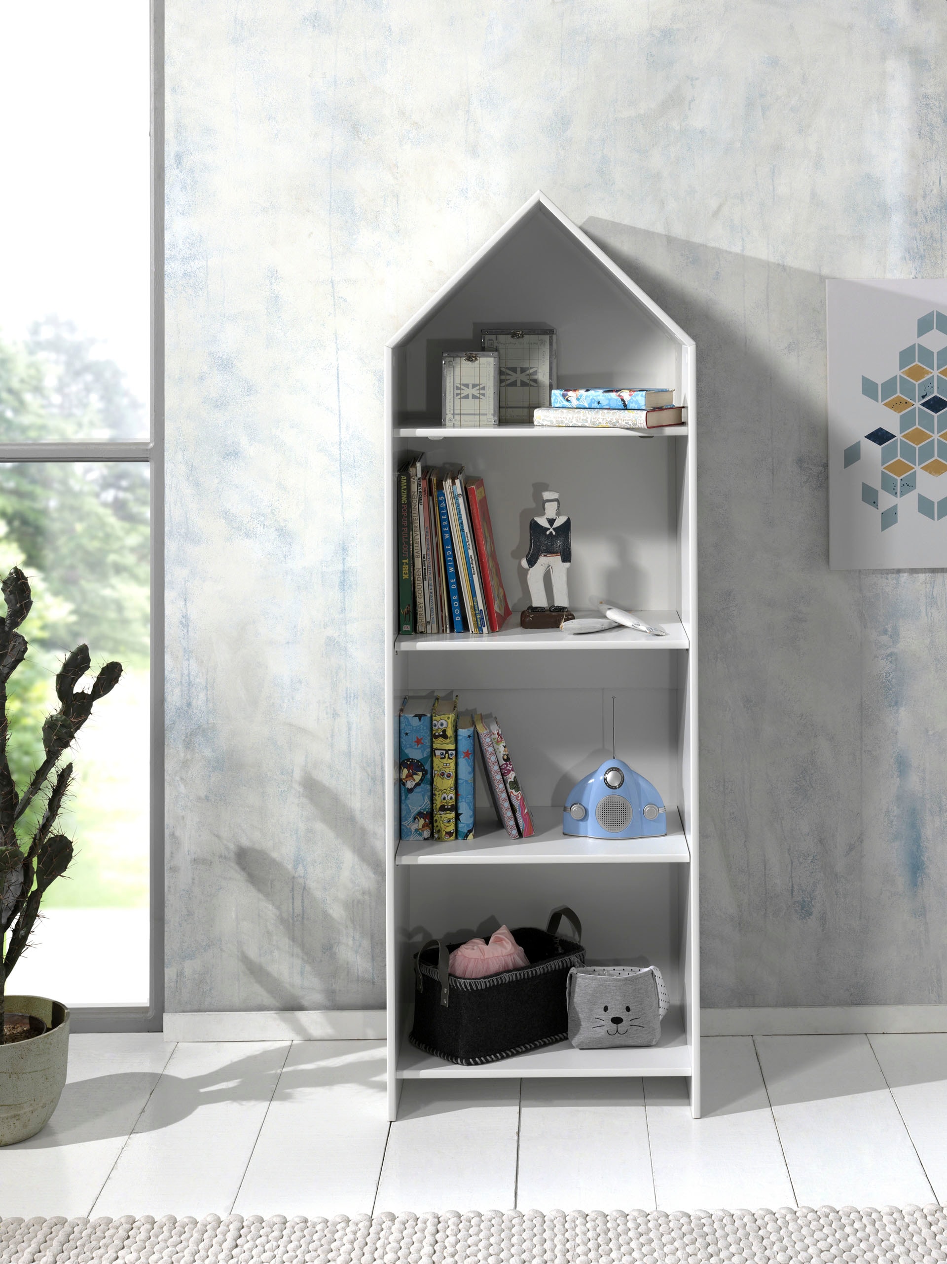 Vipack Étagère pour enfants »Casami, Regalschrank mit 3 Böden und viel Stauraum« L/H/P env. 57,6x171,3x37 cm, utilisation universelle, très moderne,  en MDF de haute qualité, laqué blanc