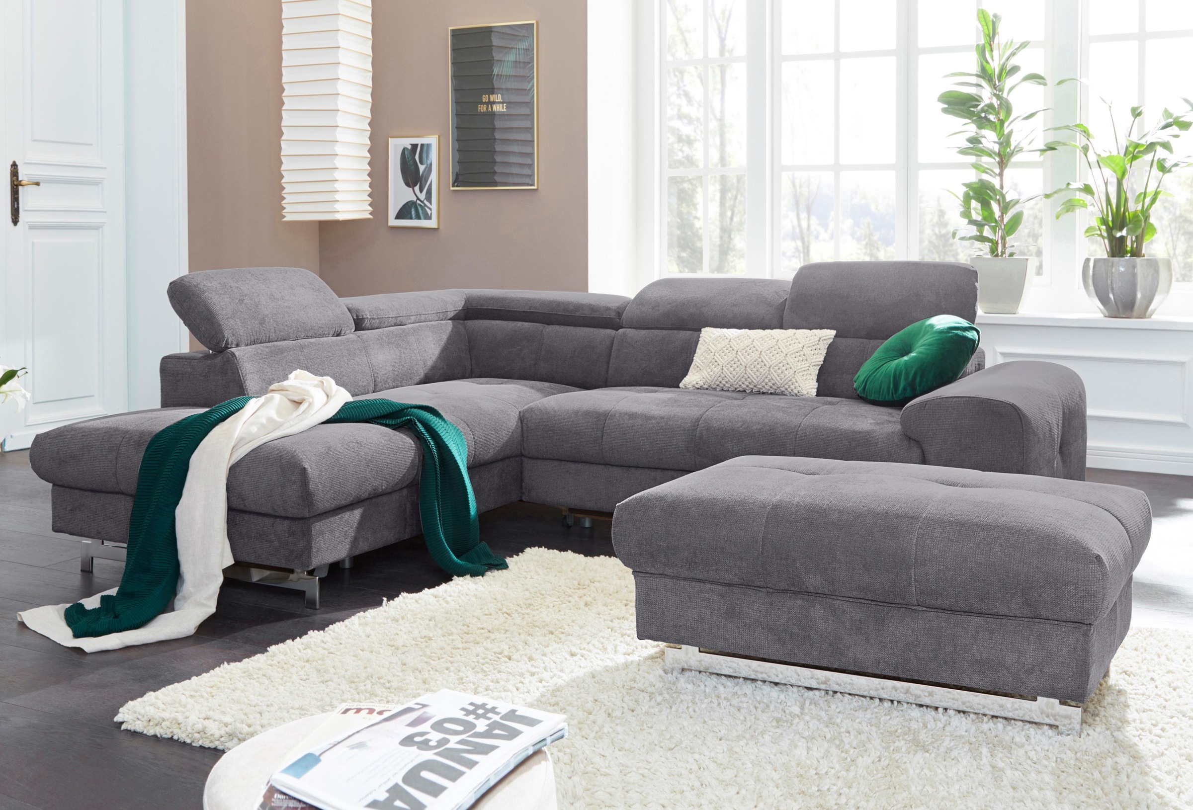 COTTA Canapé d'angle »Chef L-Form« mit Kopfteilverstellung, wahlweise mit Bettfunktion & Bettkasten