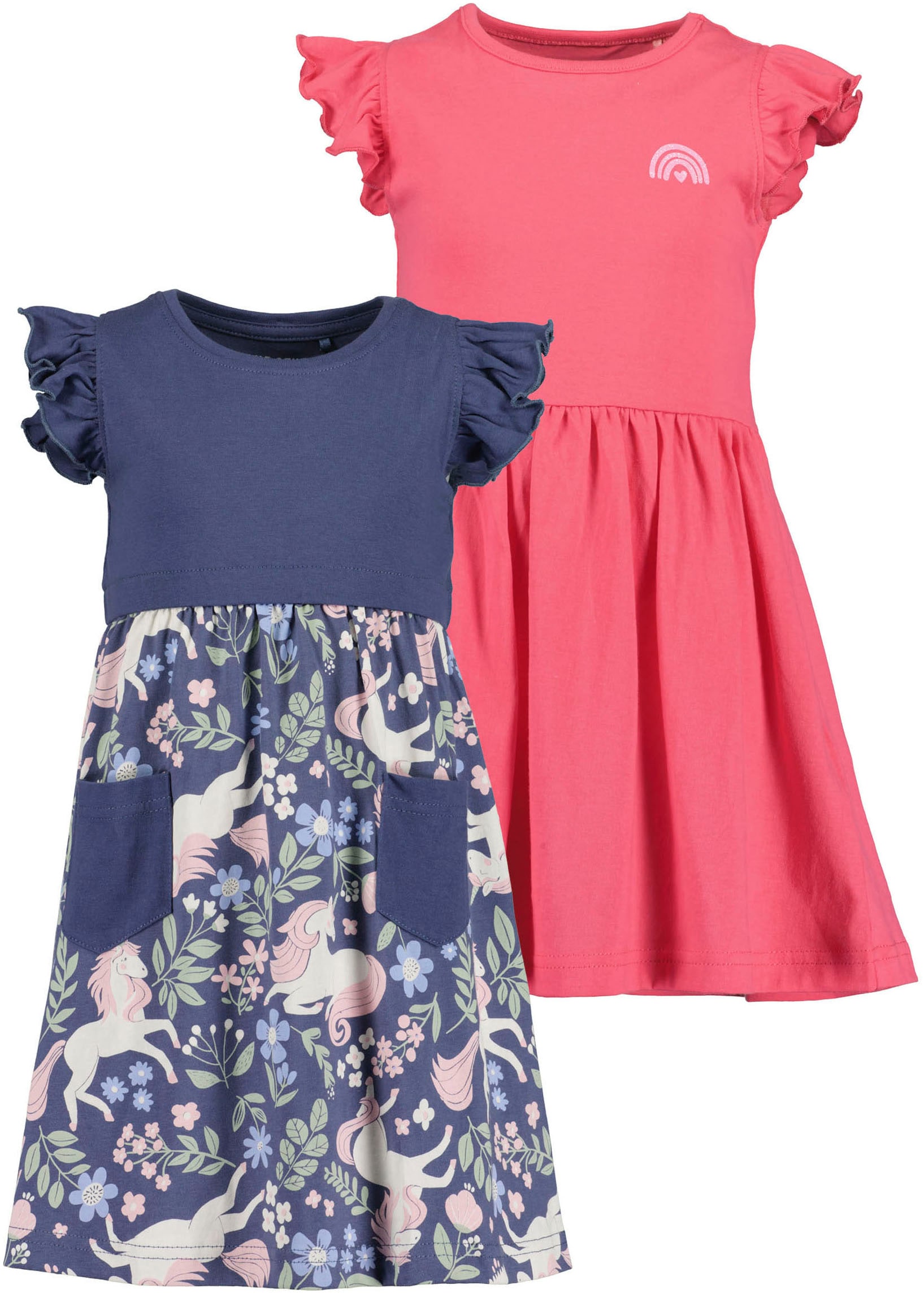 Blue Seven Robe en jersey Packung, 2 pièces tlg. 1x uni und 1x mit Alloverprint und aufgesetzten Taschen