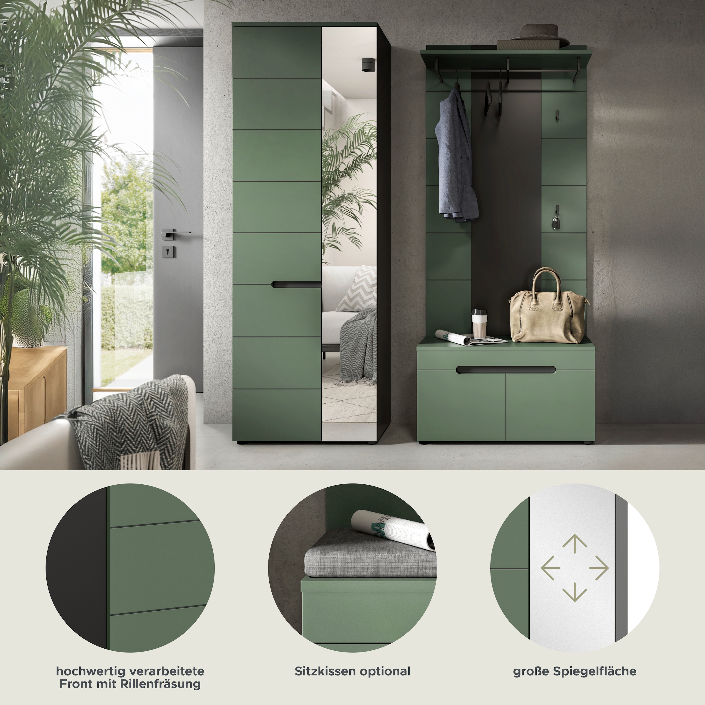 Home affaire Ensemble de vestiaires »REHAT, TOPSELLER!, 3-teilig, Breite 160 cm, individuell erweiterbar« Ensemble, bestehend aus: Garderobenschrank, Sitzbank und Paneel, 3 cuis tlg.