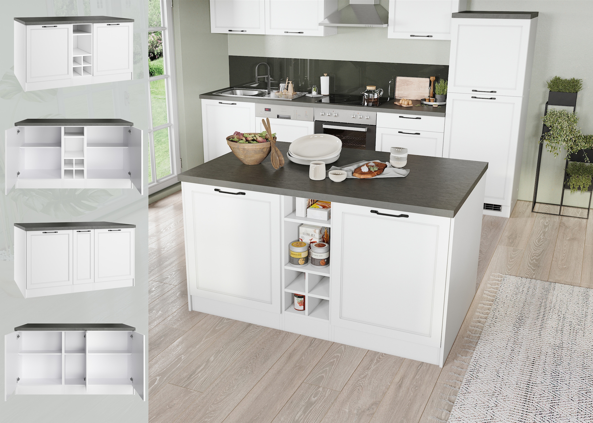 KOCHSTATION Ilot de cuisine »KS-Lani, Breite 153 cm, mit Flaschenregal« façades MDF, plan de travail épaisseur 38mm