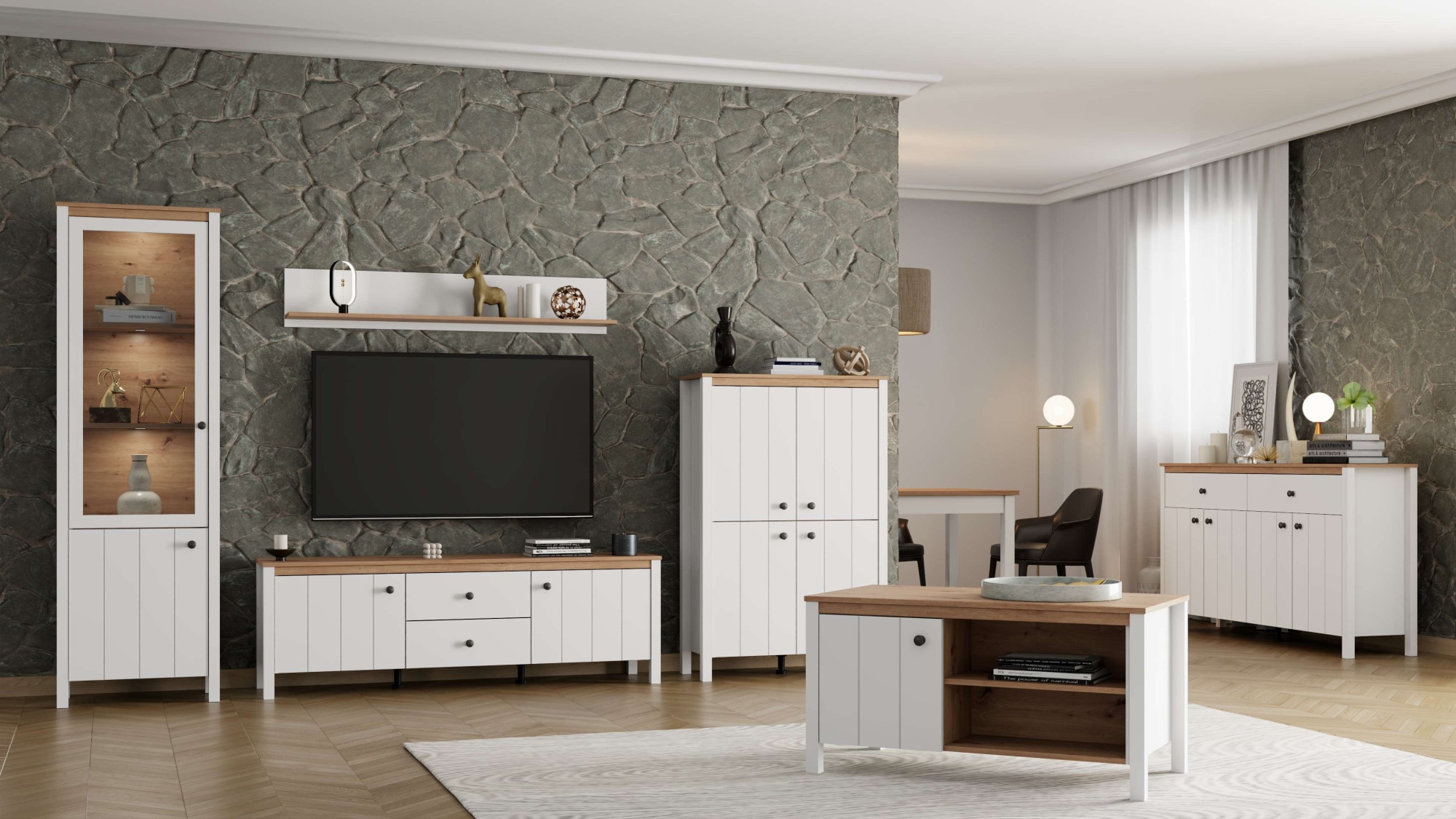 Home affaire Table basse »BEDFORD, TV-Board, TV-Kommode, TV-Schrank, TV-Unterschrank, TV-Möbel« Profil MDF 2D recouvert, marquage à chaud
