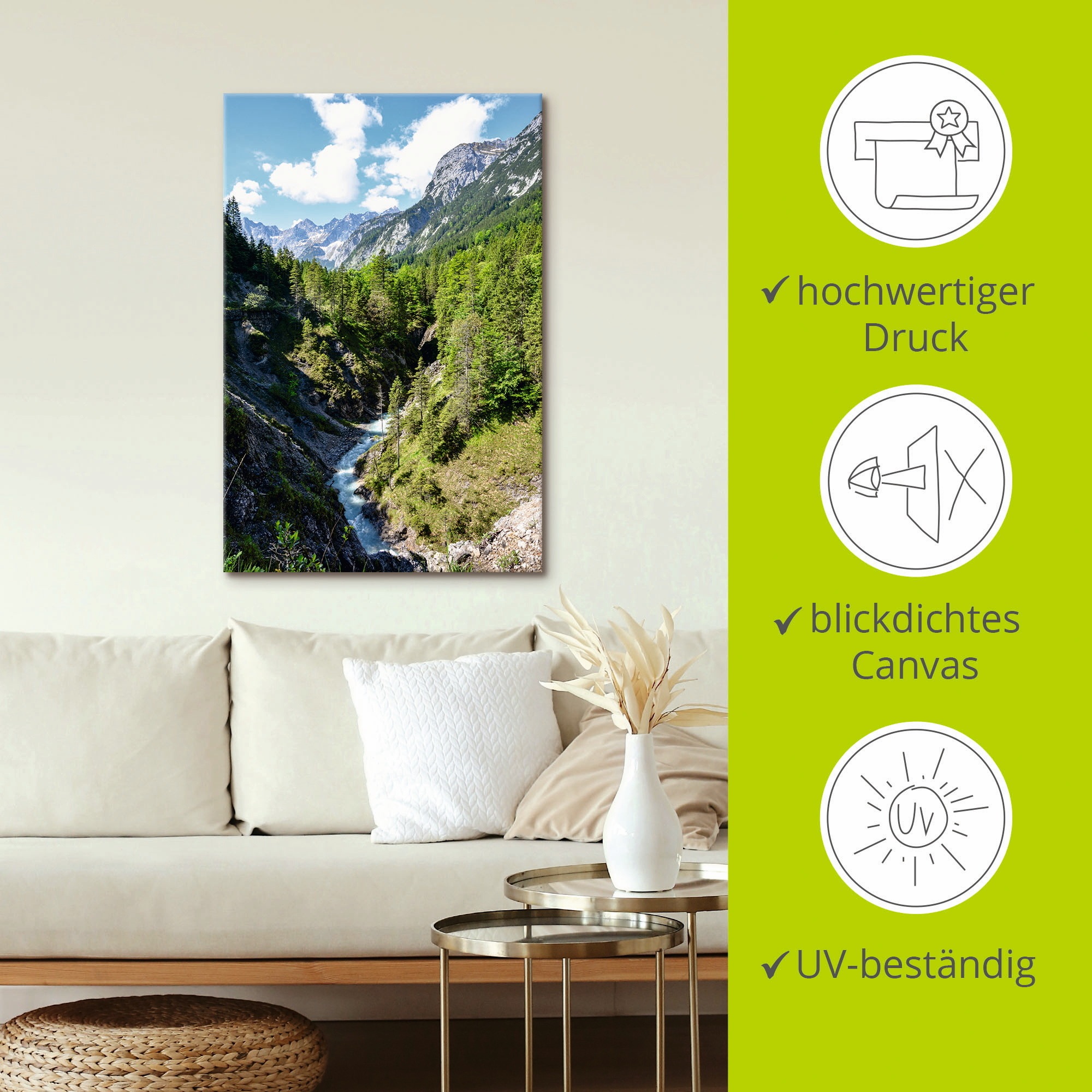 Artland Wandbild »Fluss schlängelt sich durch Tal« Berge 1 Stk. tlg. als Leinwandbild, Poster in verschied. Grössen