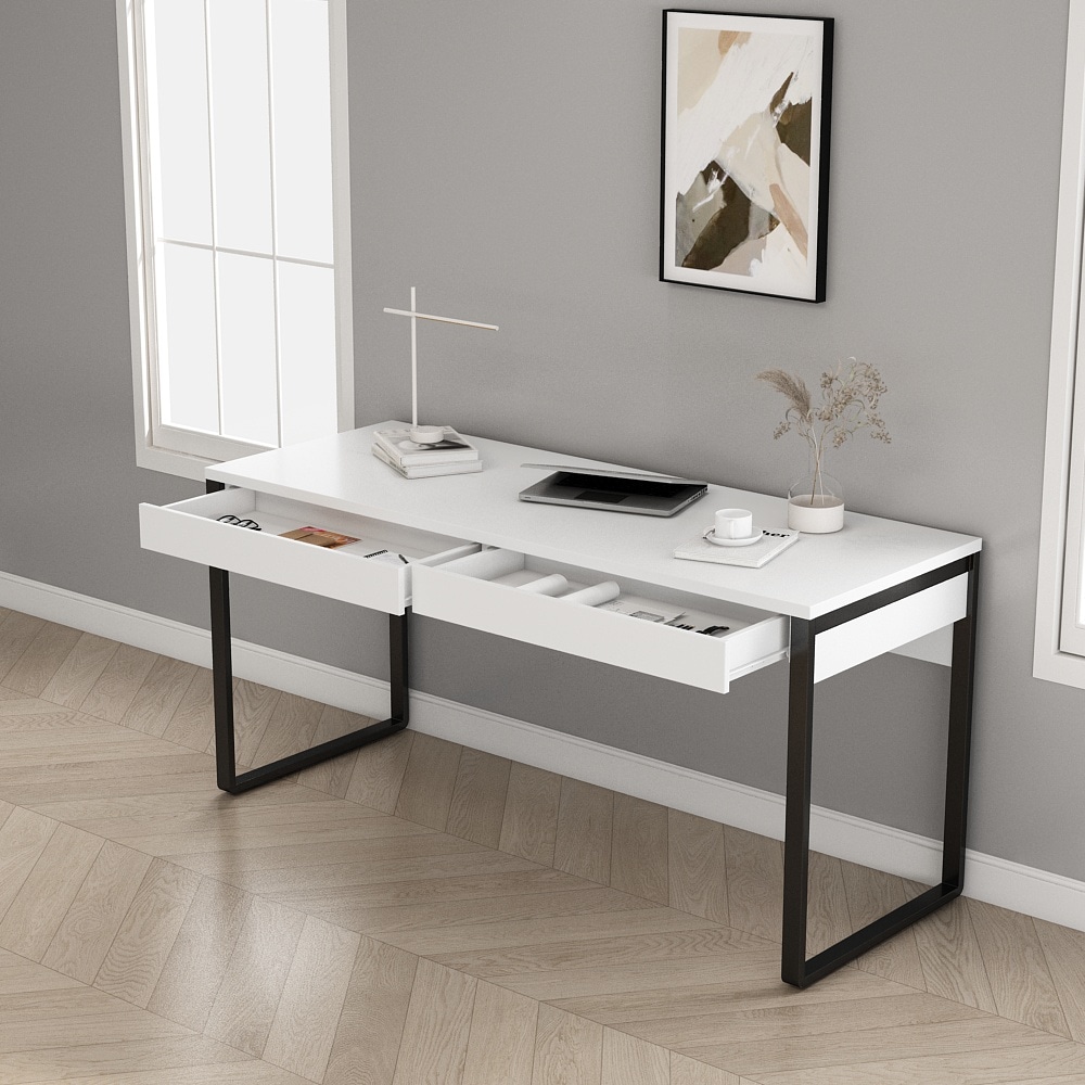 GOODproduct Schreibtisch »Moid, Computertisch im modernen Design,« Breite 120/140/160 cm, mit Metallbeinen & Schublade