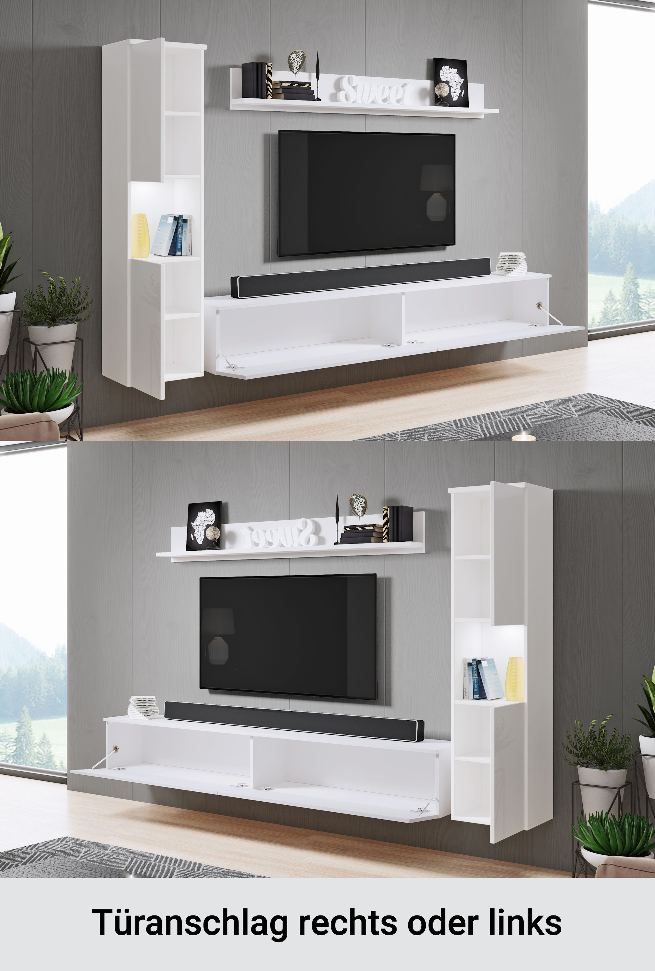 GOODproduct Wohnwand »PARIS, Vitrine Türanschlag links/rechts wechselbar« Komplett-Set, 3 Stk. tlg.
