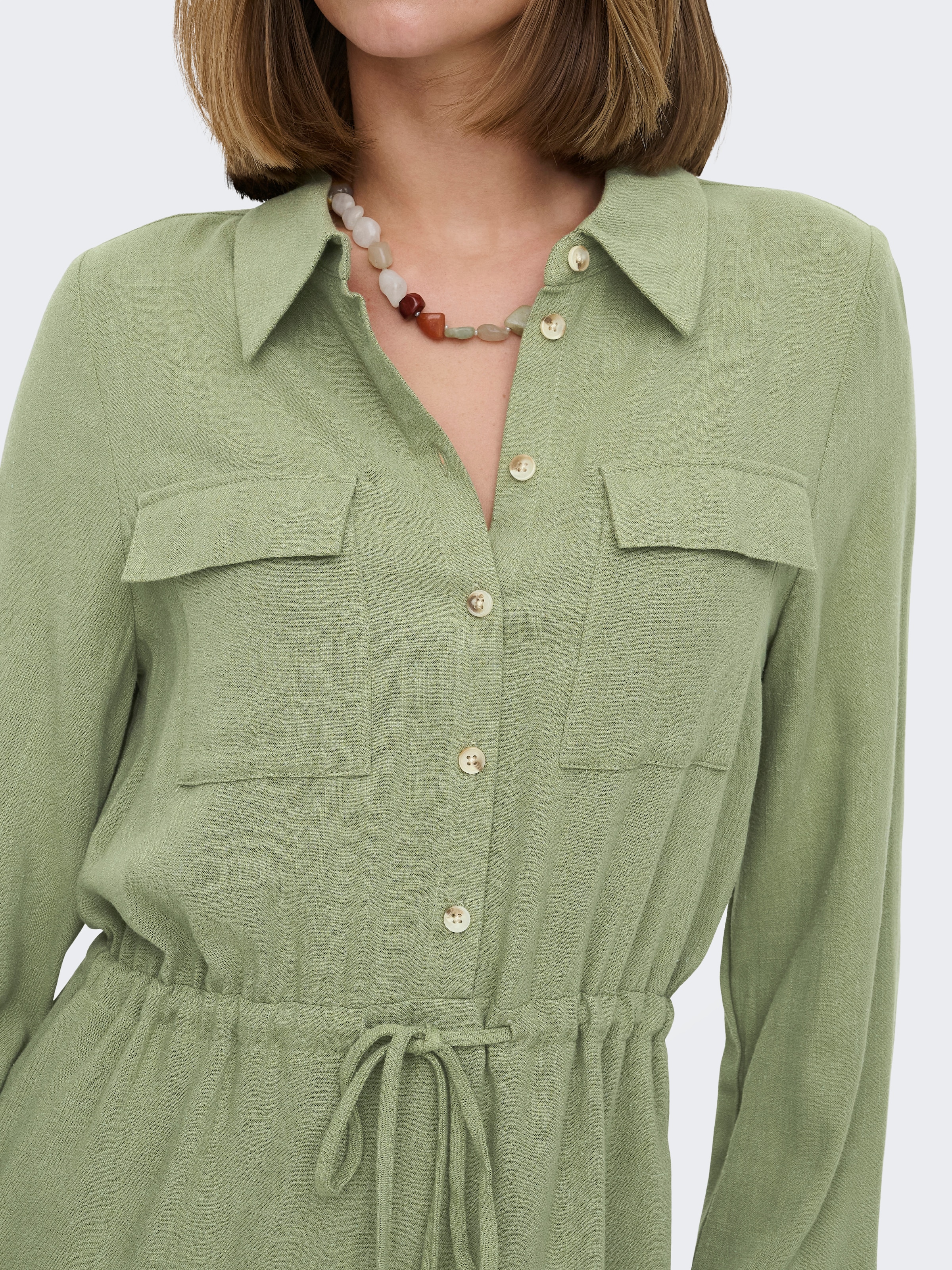 ONLY Robe chemisier »ONLSIESTA L/S LINEN BL SHIRT DRESS PNT« mélange viscose, coupe régulière, avec lin