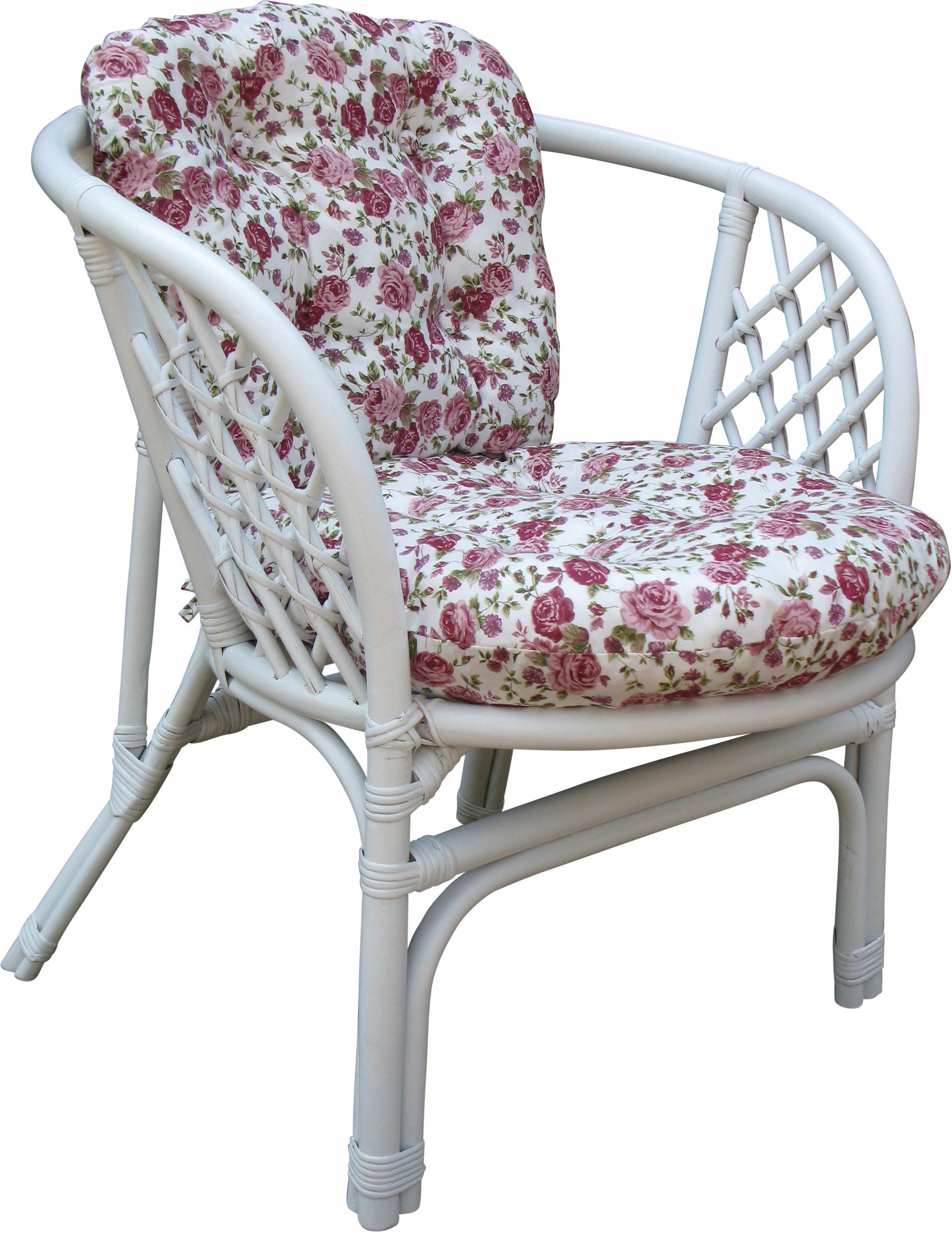 Home affaire Rattanstuhl »Rattansessel« () 2erSet aus Rattan mit Kissenauflage, im Röschendessin, Breite 66 cm