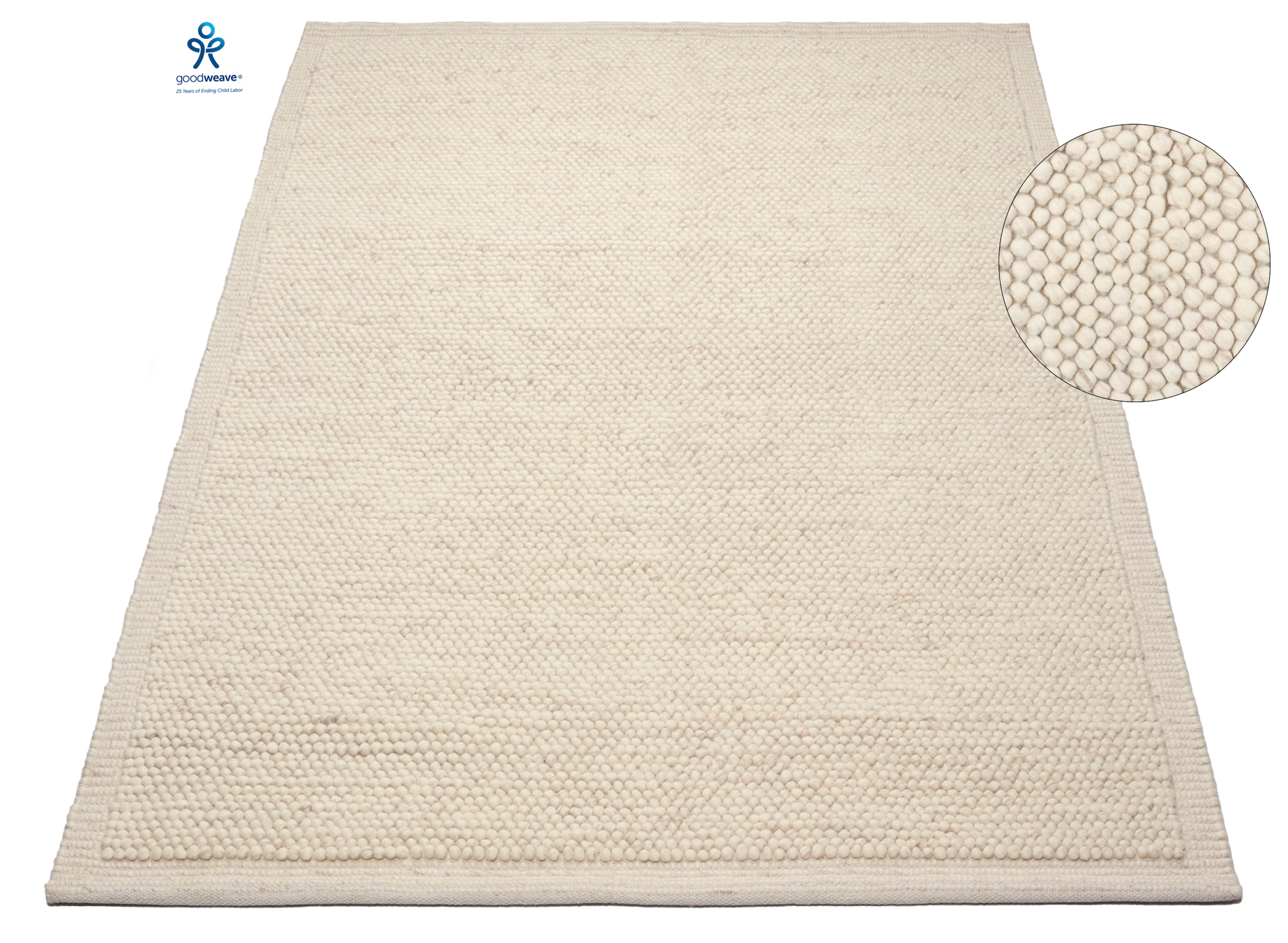 GOODproduct Tapis en laine »Wolly Rahmen, handgewebt, Wolle« Rectangulaire 14 mm Höhe einfarbig, Teppich, Wohnzimmer, Schlafzimmer, Esszimmer