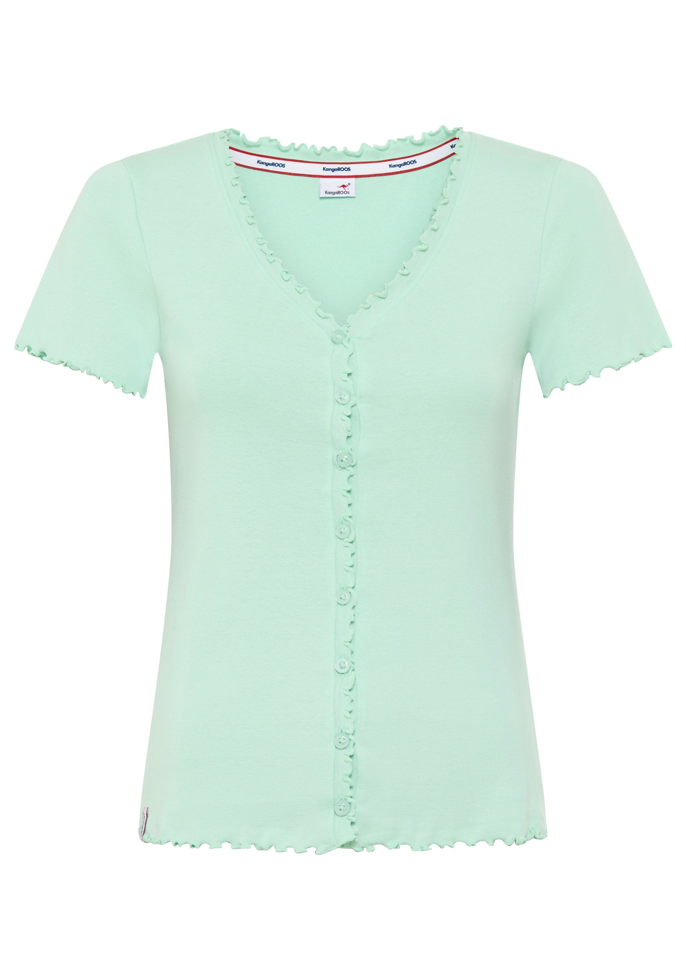 KangaROOS T-shirt mit Knopfleiste und verspieltem Rollsaum