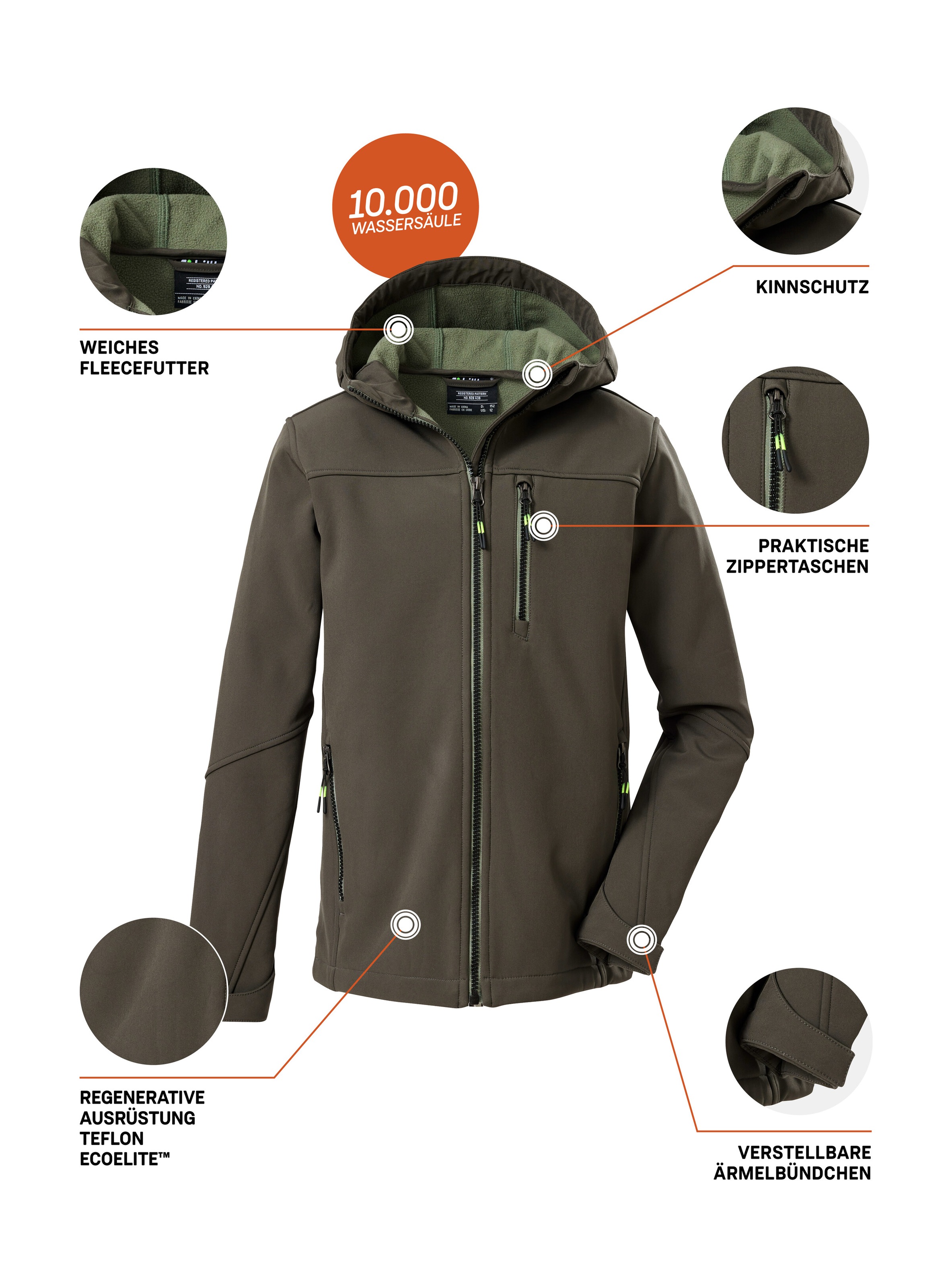 Killtec Veste softshell »Jungen Softshelljacke« veste softshell déperlante avec polaire et détails réglables