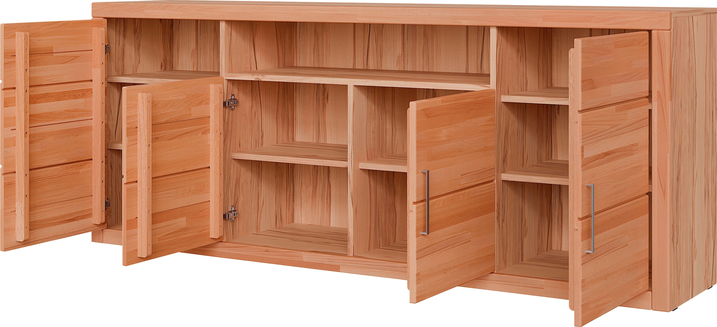 GOODproduct Sideboard »Logo,200cm breit,42 cm tief,Fronten Massivholz,11 Fächer« Kernbuche massiv, Holzwerkstoff, 4Türen,11 Fächer,Böden versetzbar