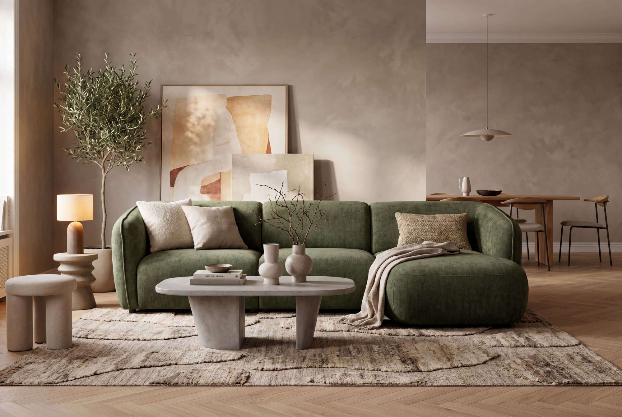 Home affaire Canapé d'angle »OSTRUP Rundsofa, L-Form, Naturtöne, Boucle oder Chenille« largeur 280 cm, forme organique avec courbes douces