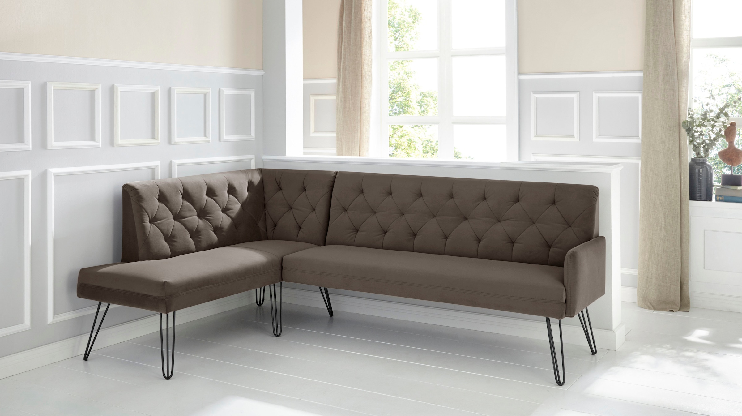 exxpo - sofa fashion Banc d'angle »Doppio, Chesterfield Optik, komfortabel und bequem, hohe Designfüsse« Frei im Raum stellbar