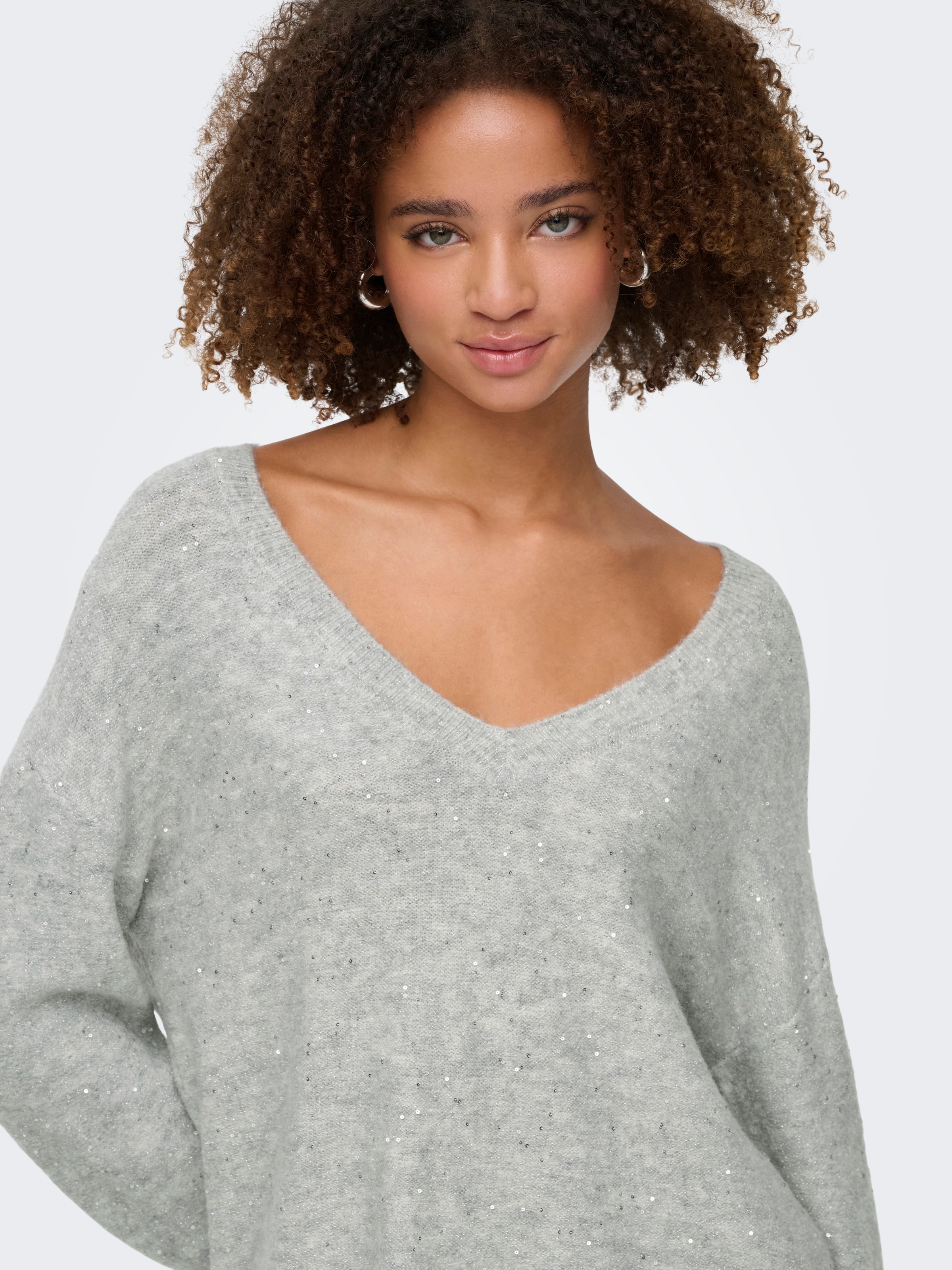 ONLY Strickpullover »ONLARIZONA LS SEQUINS V-NECK PUL KNT«