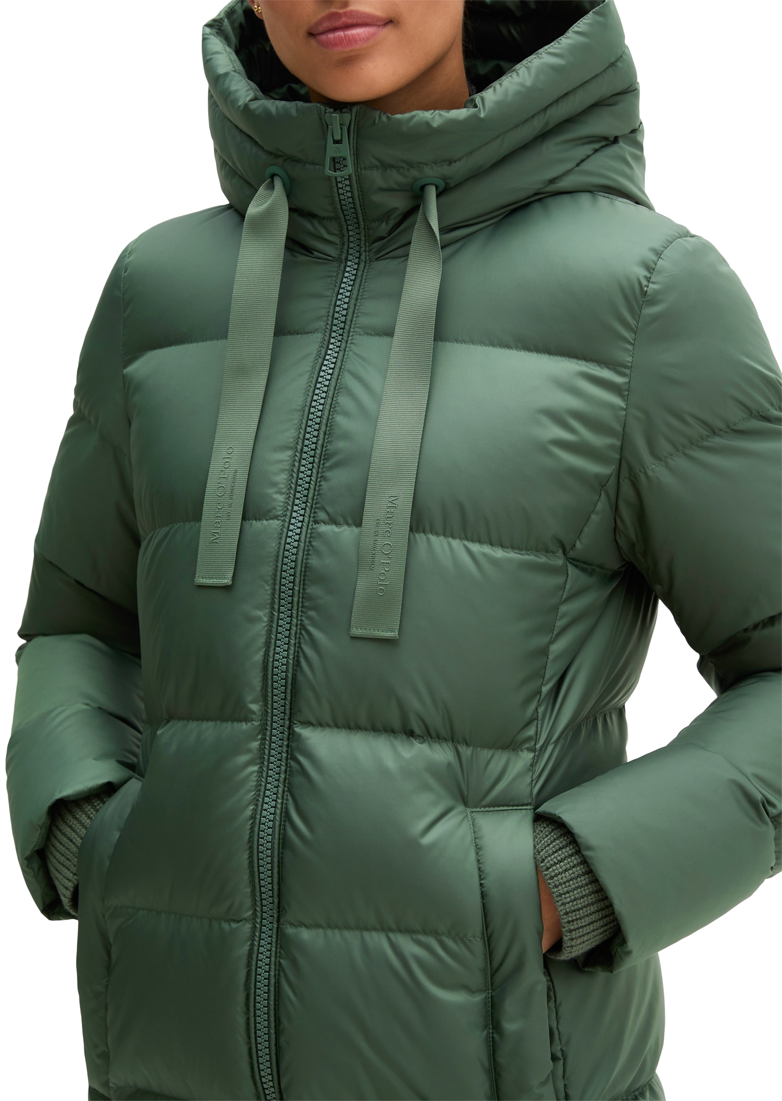 Marc O'Polo Daunenmantel mit 2-Way-Zipper und Label-Band an der Kapuze