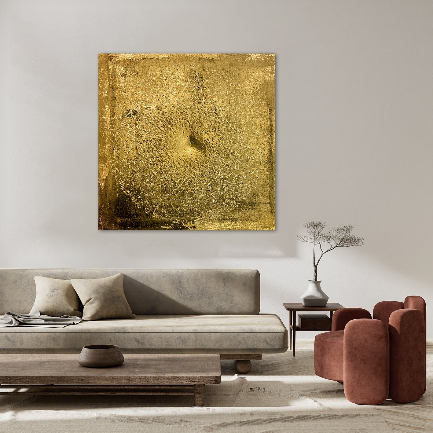 queence Peintures »Aluminium Bild Goldeffekt Wüste« Abstrait | Formes | Personnages Alu Dibond avec structure brossée pour un effet métal noble